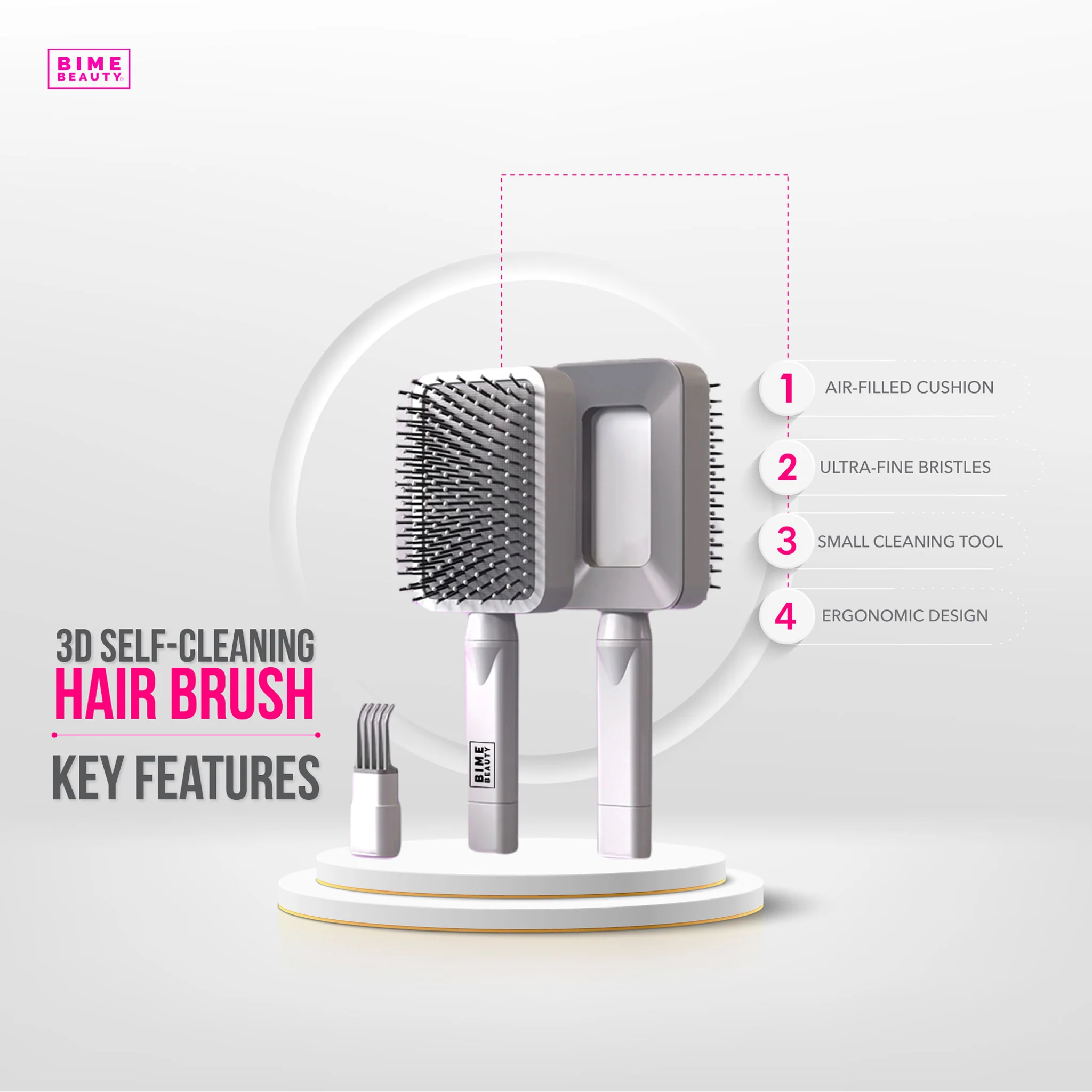 3D Self-cleaning Deluxe Rectangular Hair Brush - Image 10