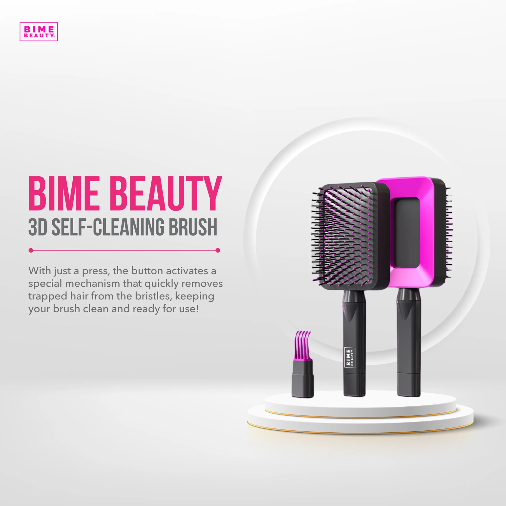 3D Self-cleaning Deluxe Rectangular Hair Brush - Image 9