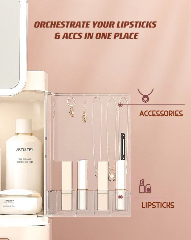 All-in-one Organizer with Led Mirror for Makeup Skincare & Accessories - Image 3