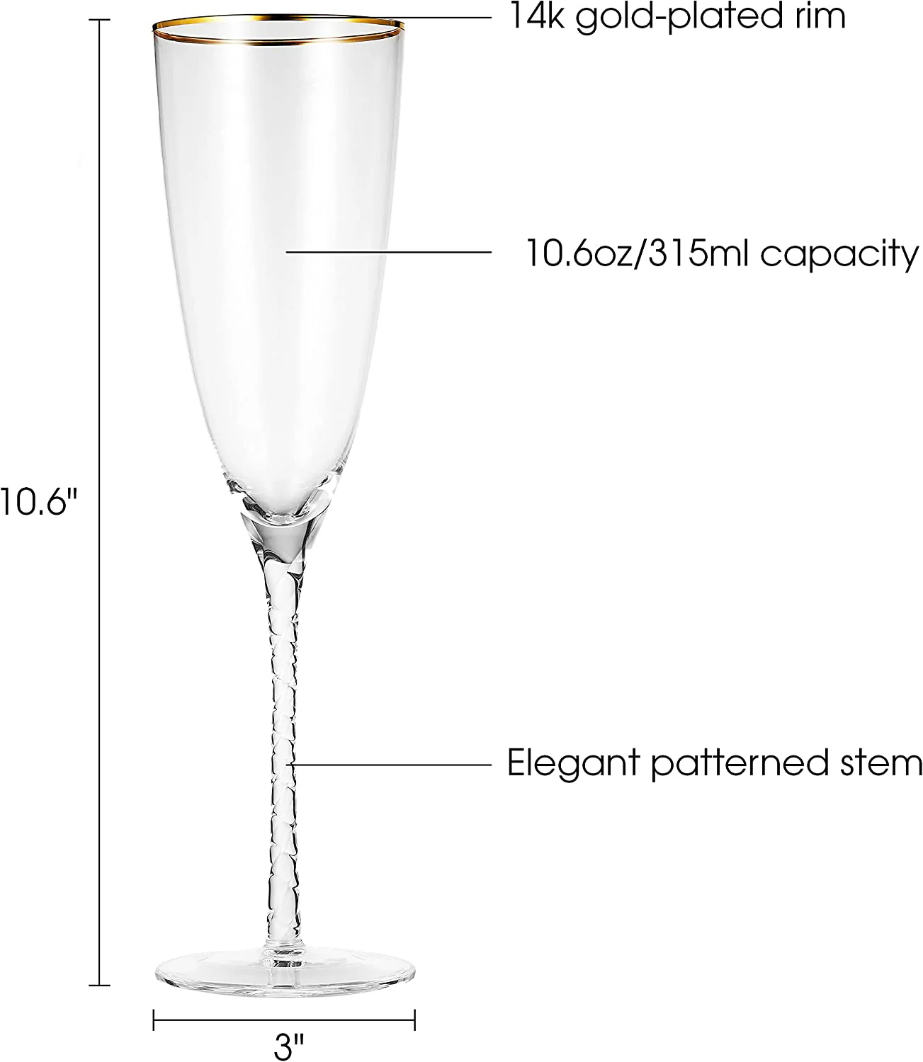 Berkware Champagne Glasses- Luxurious Crystal Champagne Flutes with Twisted Stem - Set of 4 - Image 3