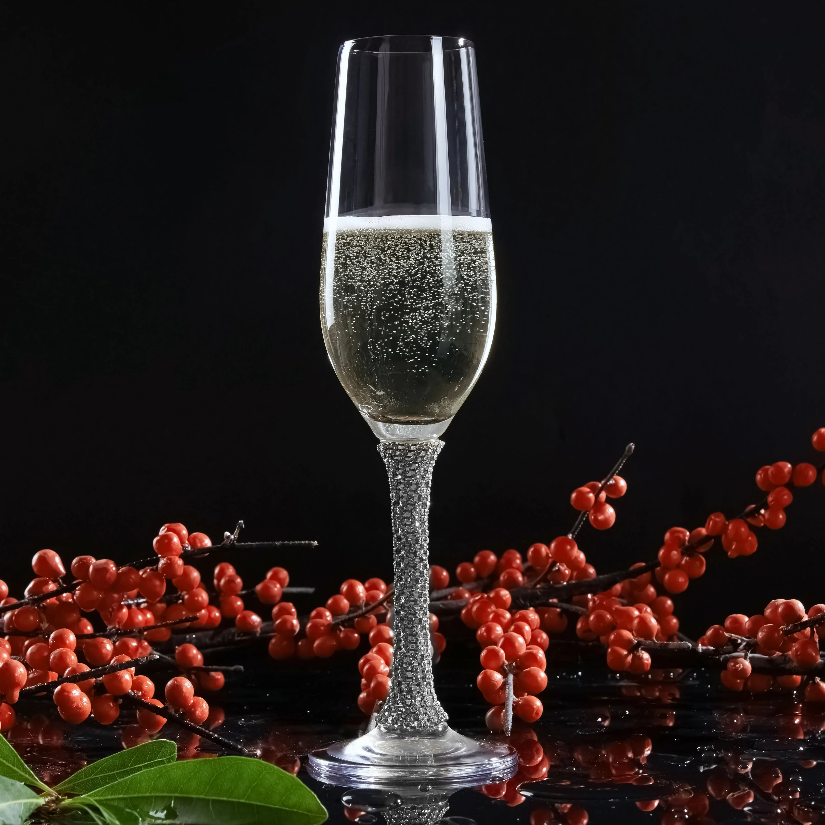 Berkware Champagne Glasses Set of 2 - Luxurious Crystal Champagne Flutes - Elegant Rhinestone Embellished Stem - Two Silver tone Champagne Glasses for toasting - Image 7