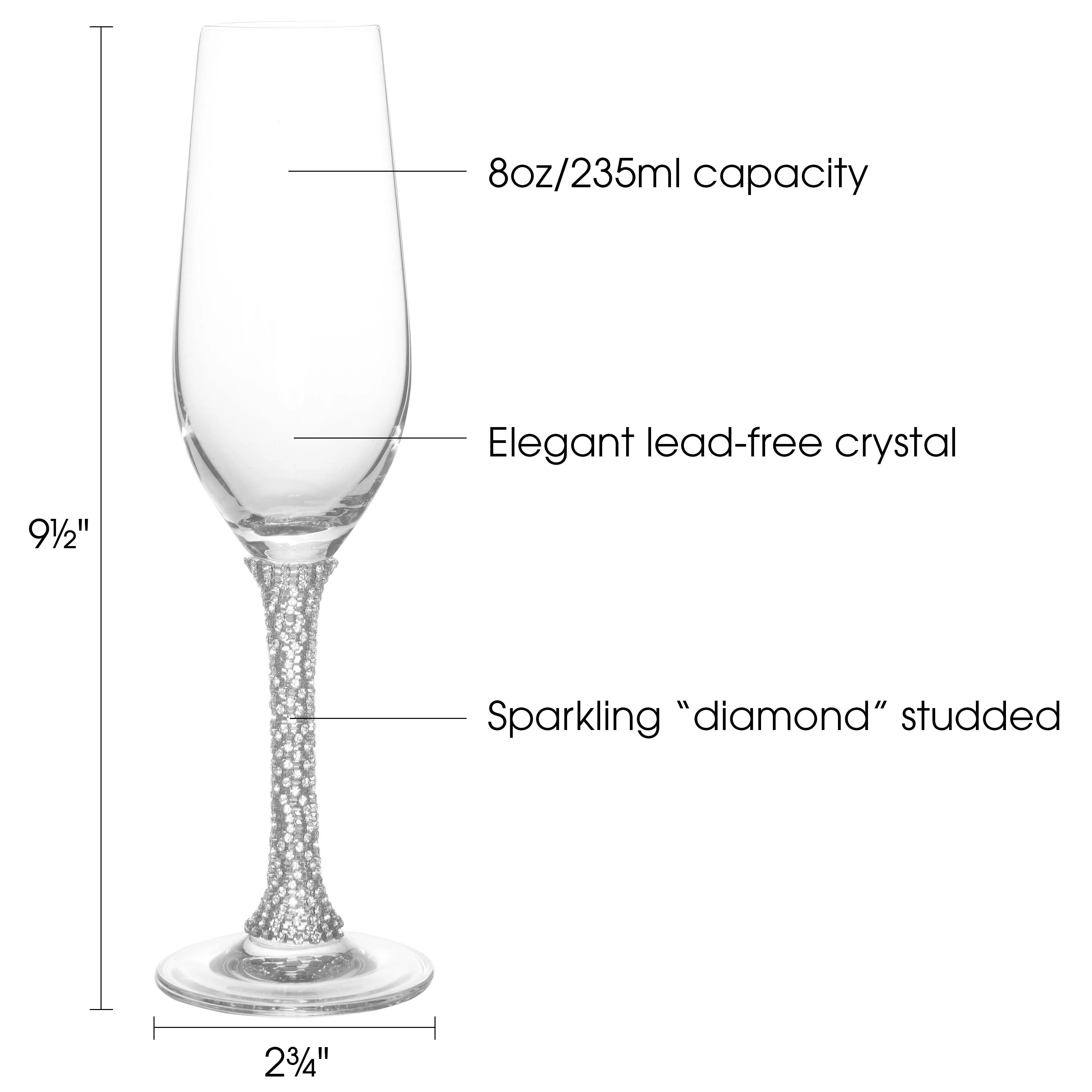 Berkware Champagne Glasses Set of 2 - Luxurious Crystal Champagne Flutes - Elegant Rhinestone Embellished Stem - Two Silver tone Champagne Glasses for toasting - Image 3