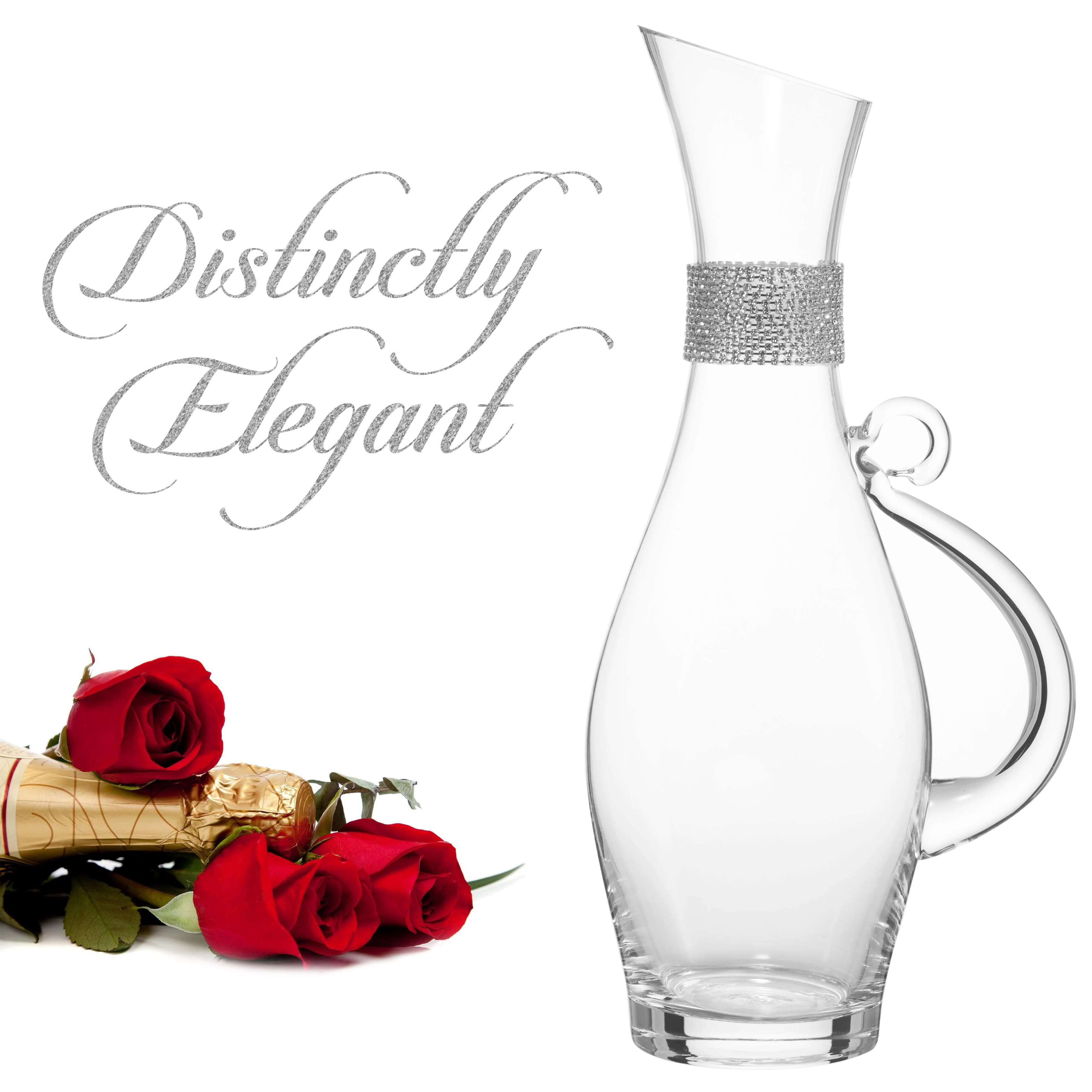 Berkware Elegant Wine Decanter - Glass Pitcher and Carafe with Dazzling Rhinestone Design (Silver tone) - Image 2