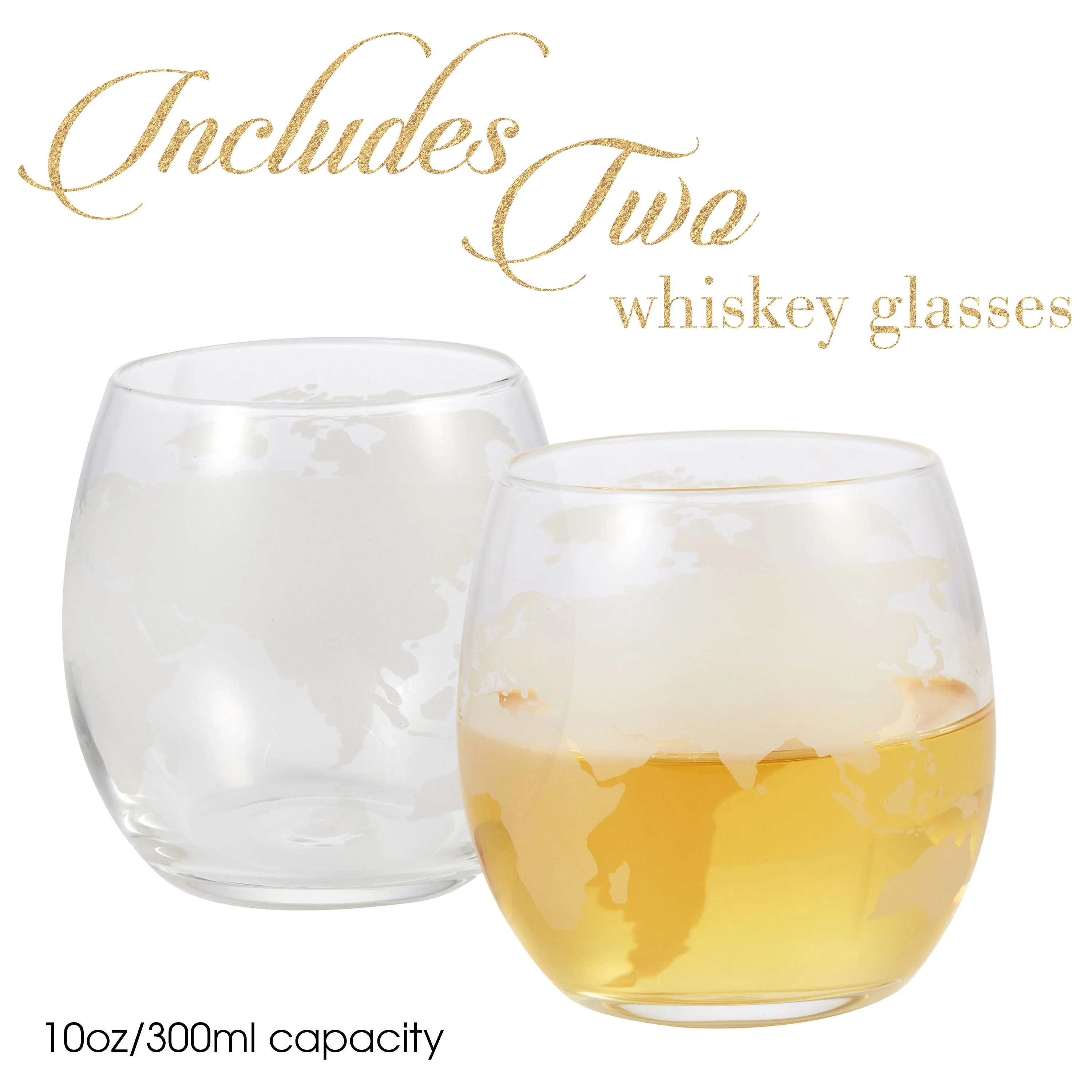 Berkware Globe Etched Whiskey Decanter With Interior Hand-Crafted Glass Ship and 2 Cups Set with Wood Base - Image 3