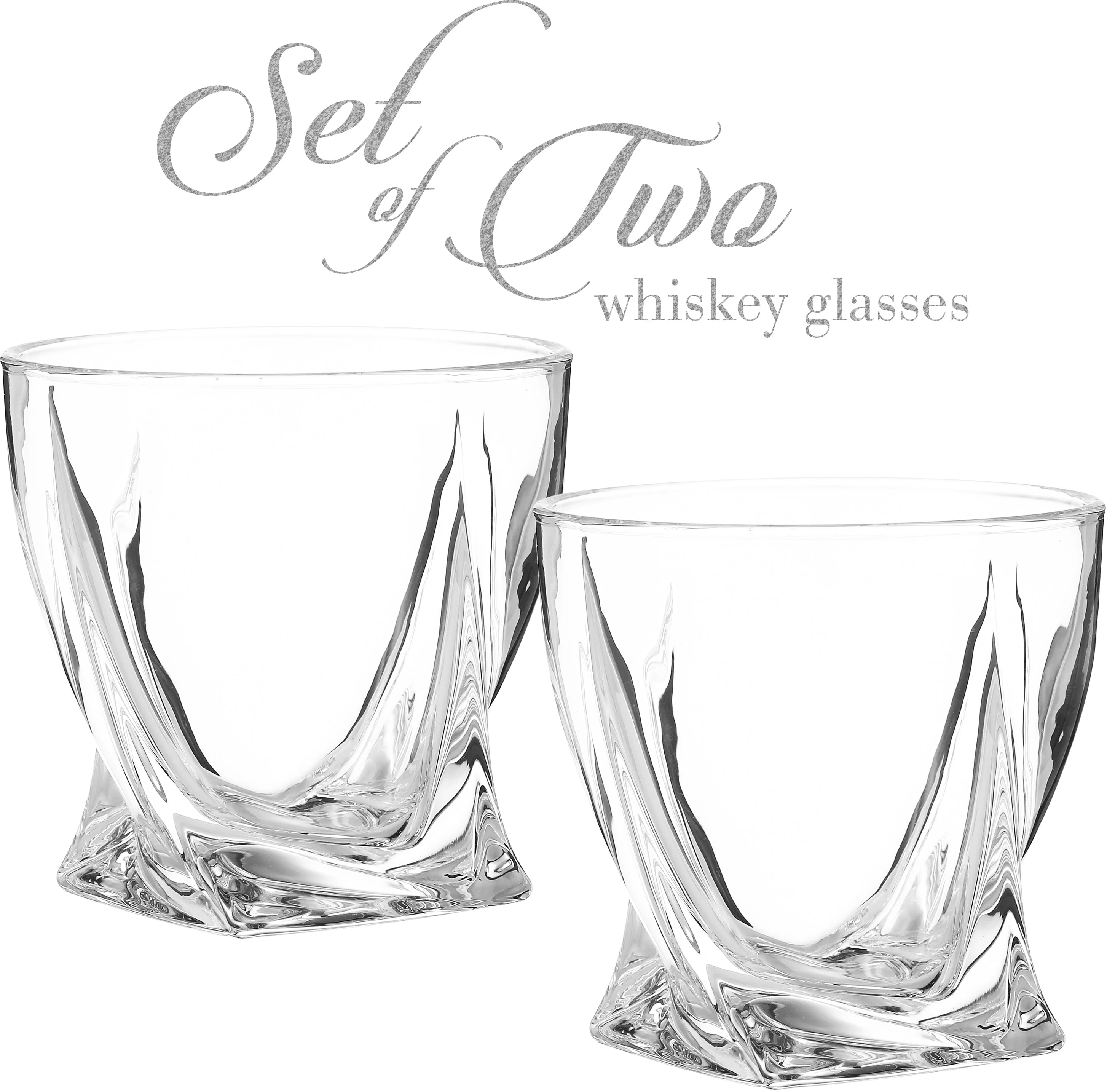 Berkware Lowball Whiskey Glasses - Modern Twisted Base Design - Image 2
