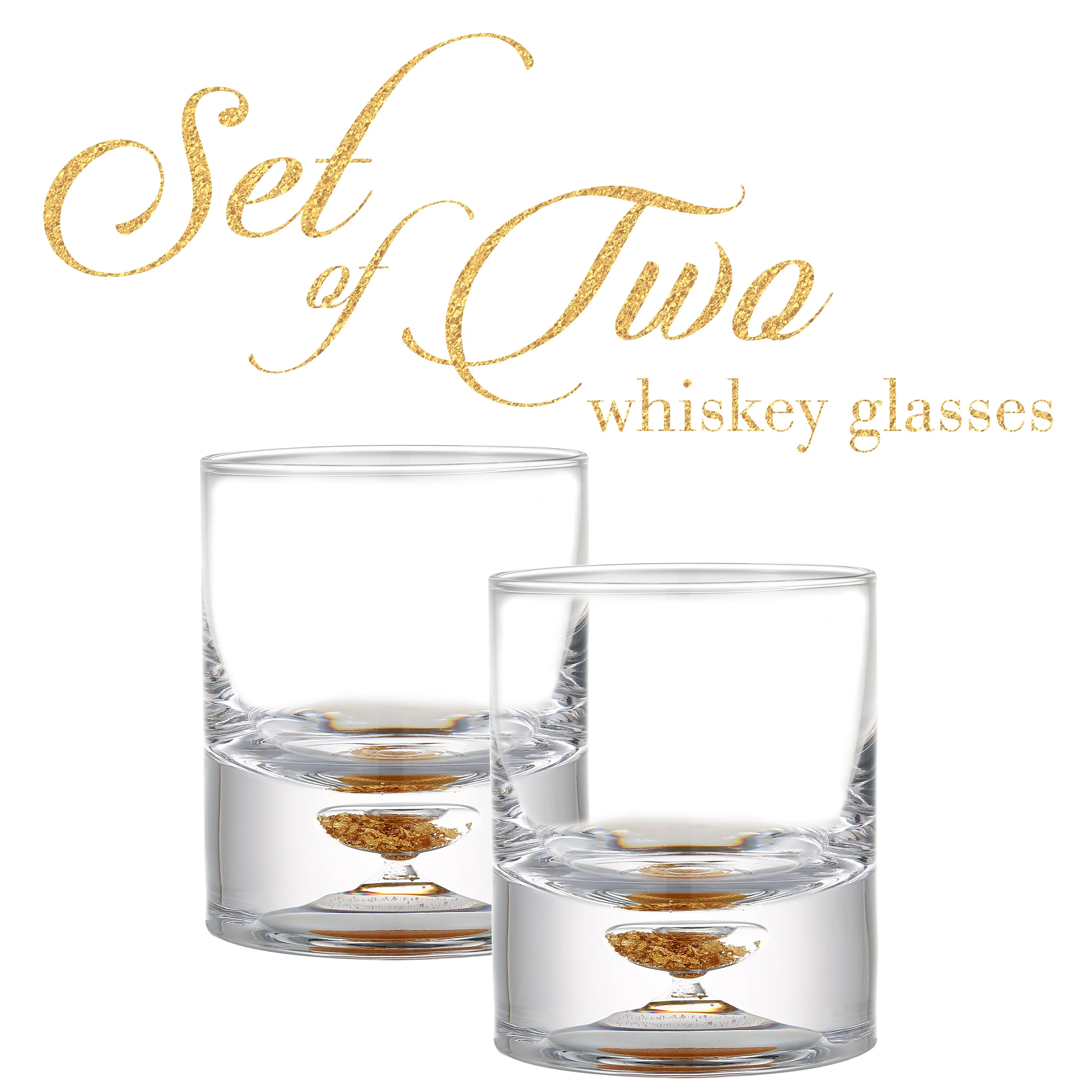 Berkware Lowball Whiskey Glasses with Unique Embedded Gold tone Flake Design - Image 2