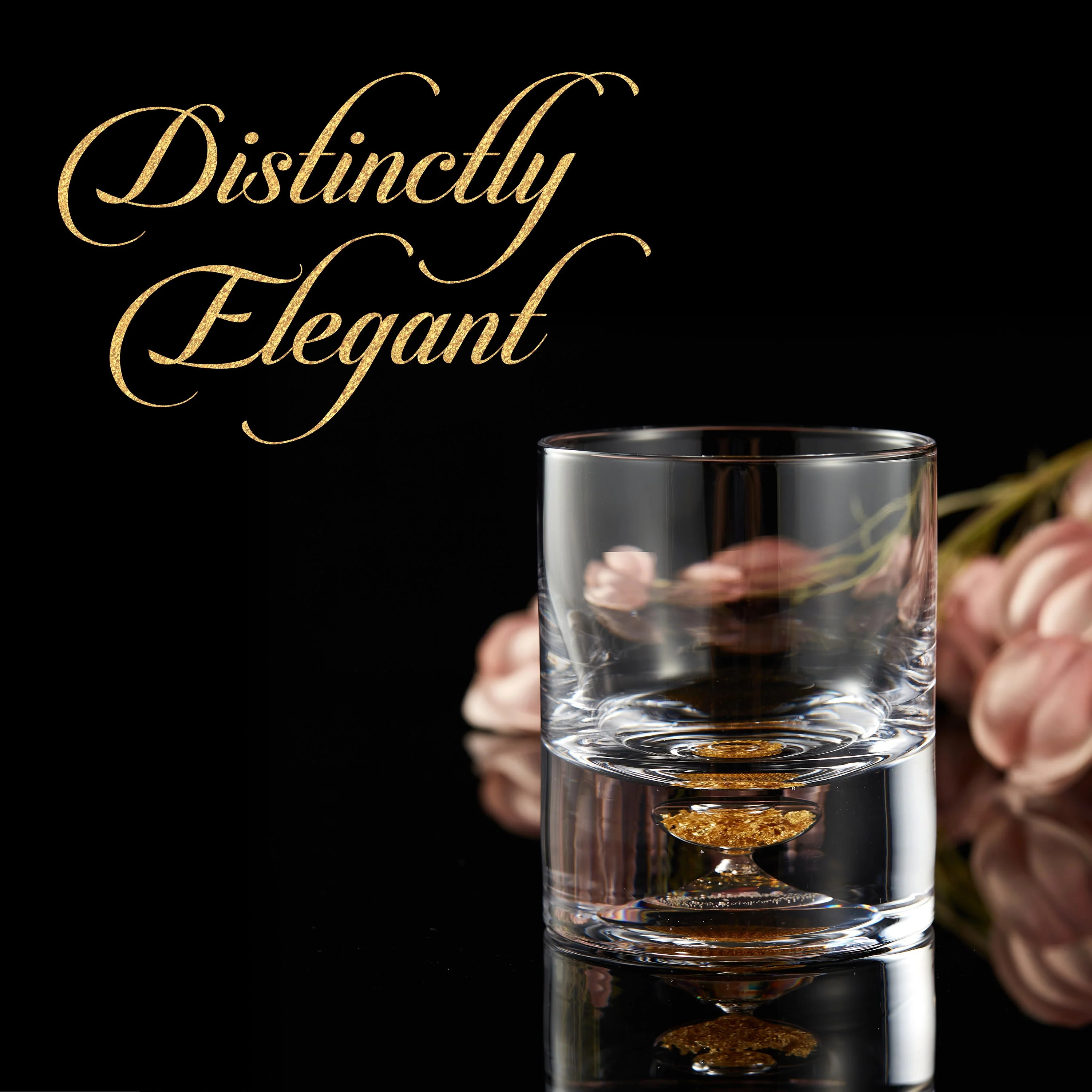 Berkware Lowball Whiskey Glasses with Unique Embedded Gold tone Flake Design - Image 3
