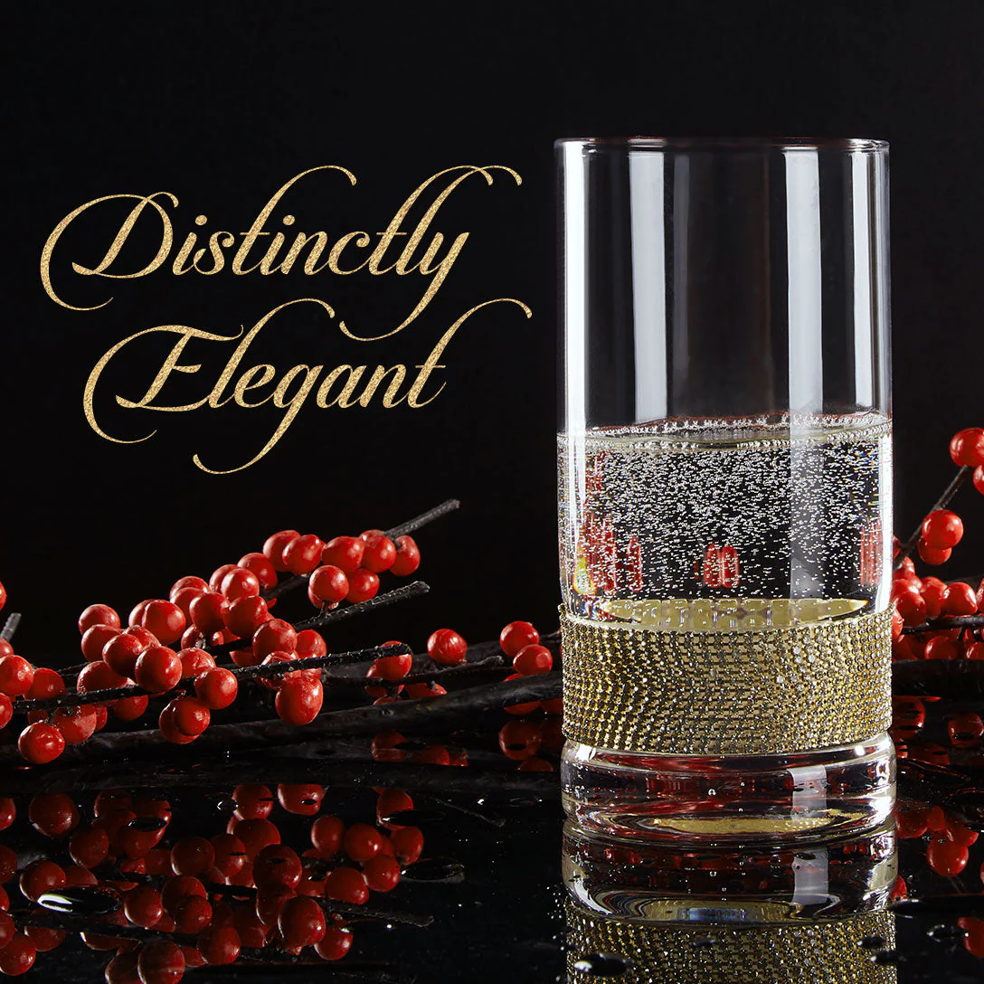 Berkware Luxurious Highball Cocktail Glasses - Sparkling "Rhinestone Diamond" Studded  Collins Glass - 16oz, Set of 6 - Image 5