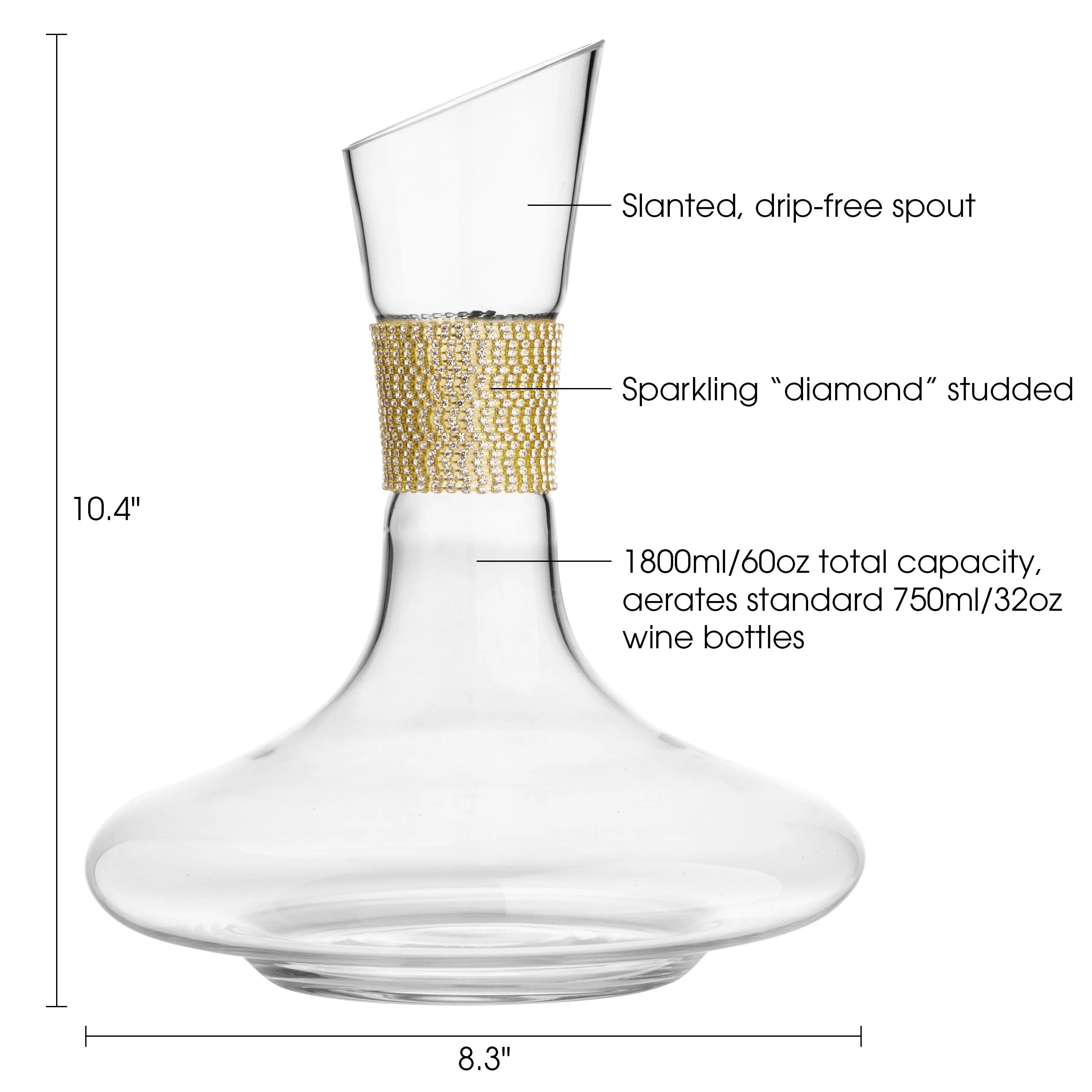 Berkware Red Wine Decanter - Luxurious 750ml Wide Base Glass Wine Carafe with Dazzling Rhinestone Design (Gold tone) - Image 8