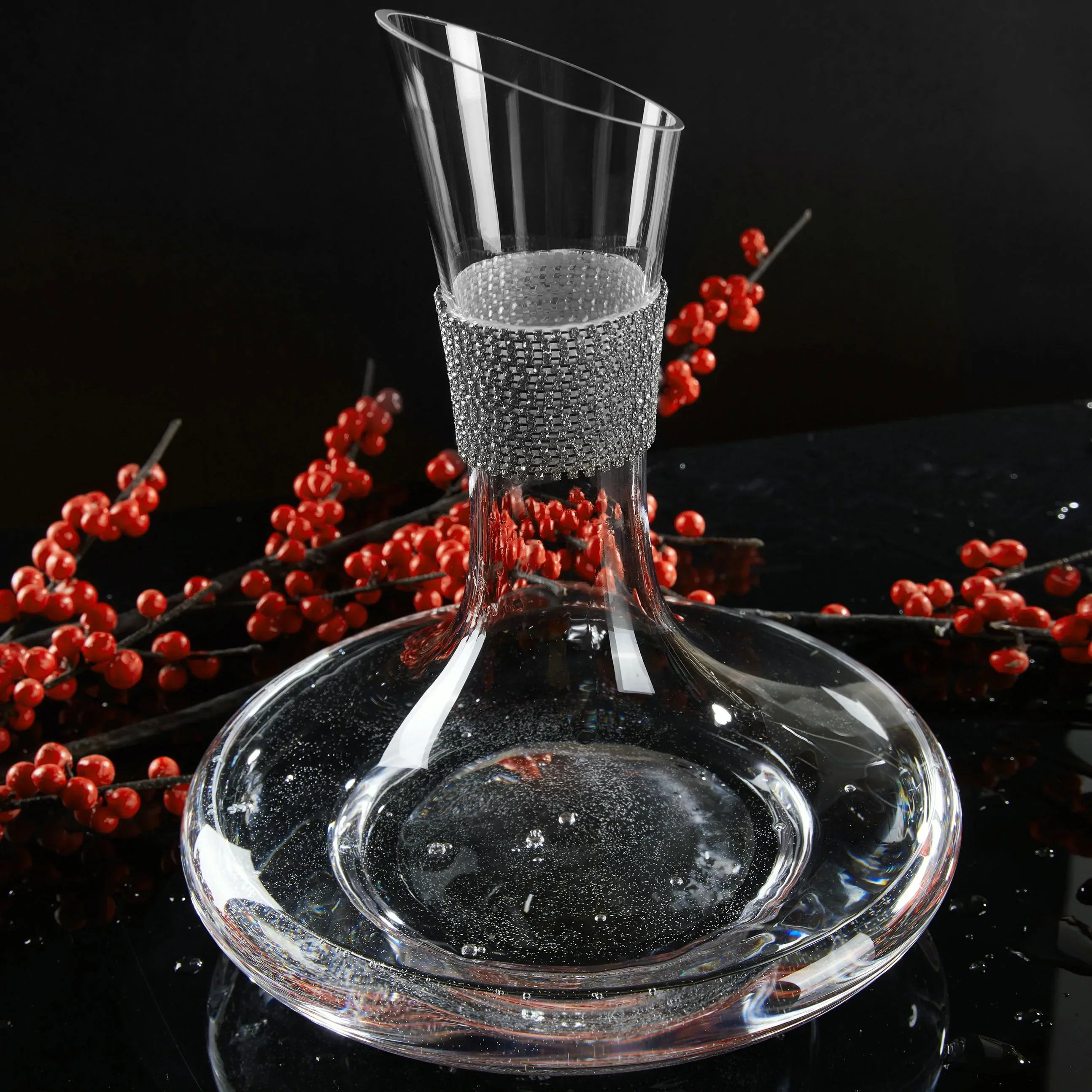 Berkware Red Wine Decanter - Luxuriuos 750ml Wide Base Glass Wine Carafe with Dazzling Rhinestone Design (Silver tone) - Image 6