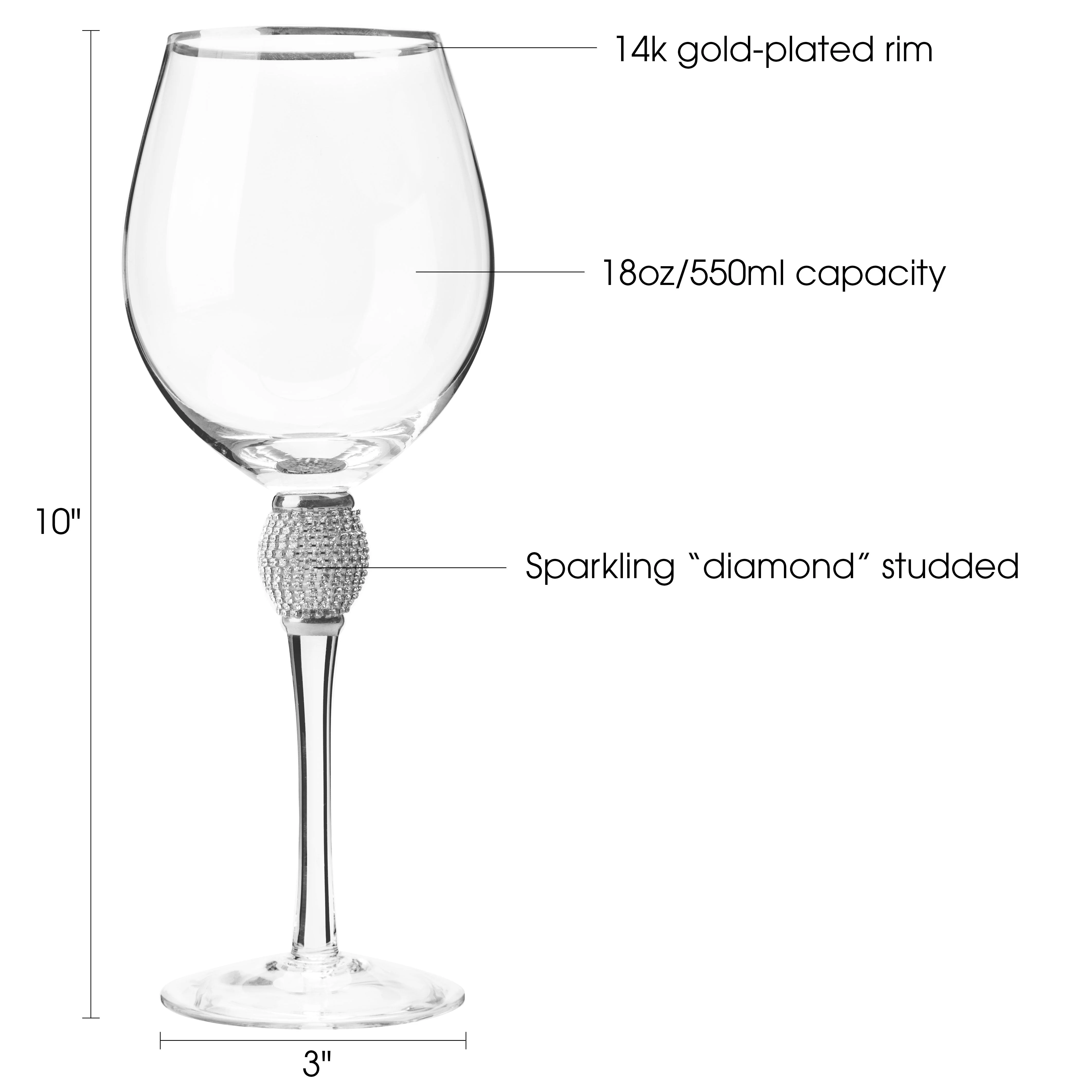 Berkware Red Wine Glass with Rhinestone Design and Silver Rim, Set of 2 - Image 6