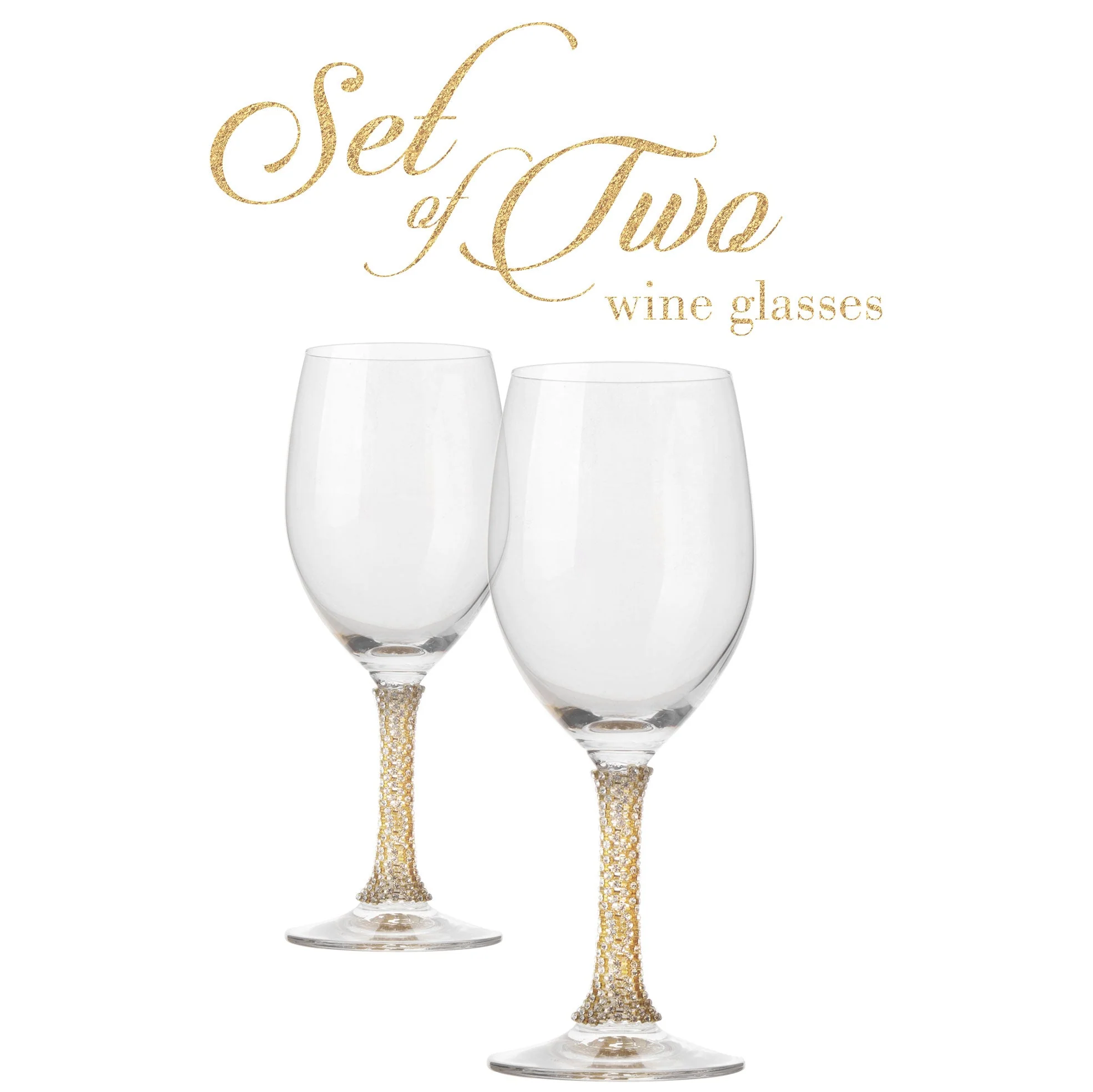 Berkware Set of 2 Crystal Wine Glasses - Elegant Gold tone Studded Long Stem Red Wine Glasses - Image 2