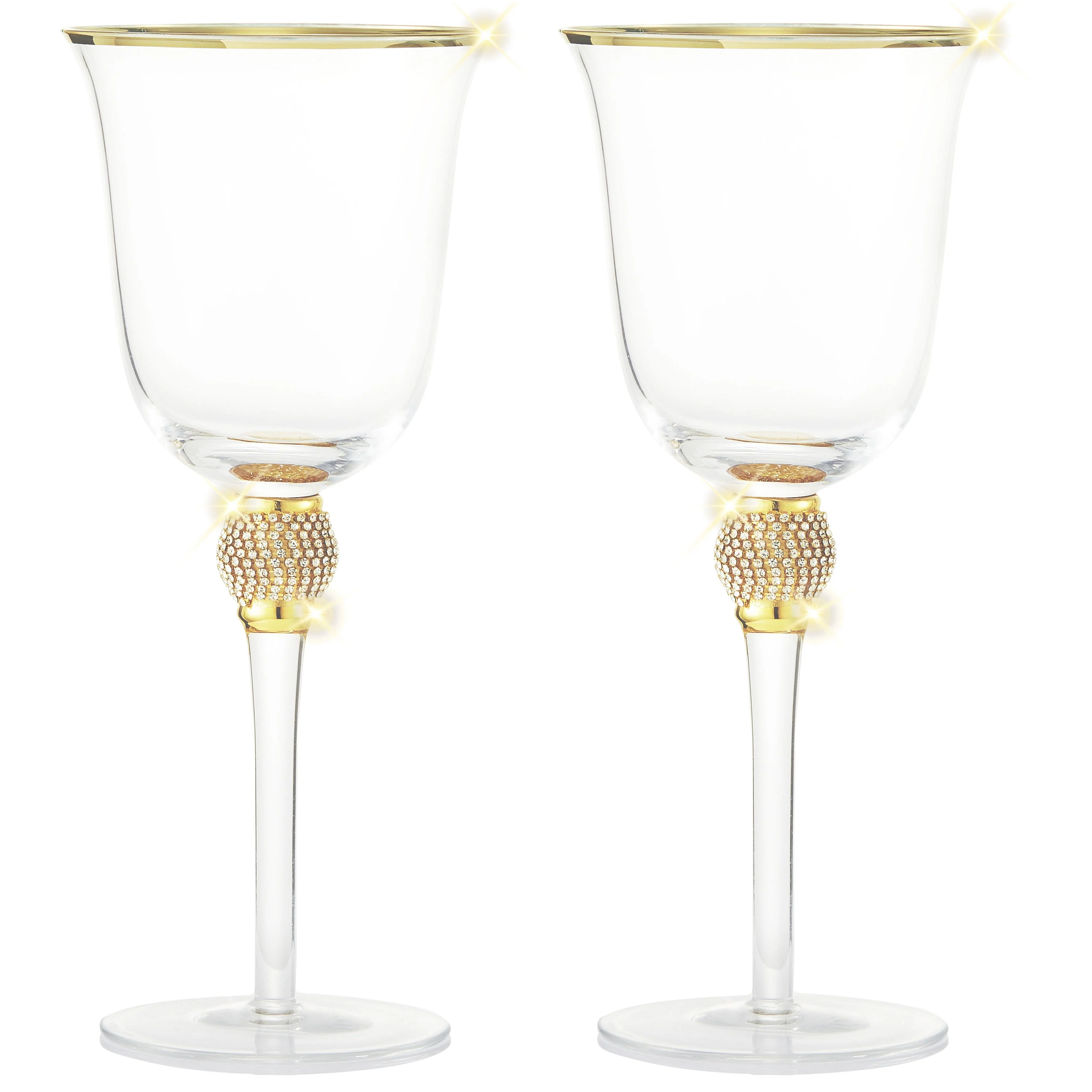 Berkware Set of 2 Gold tone Wine Glasses - Luxurious Rose and White Wine Glass with Dazzling Rhinestone Design and Gold tone Rim - Image 7