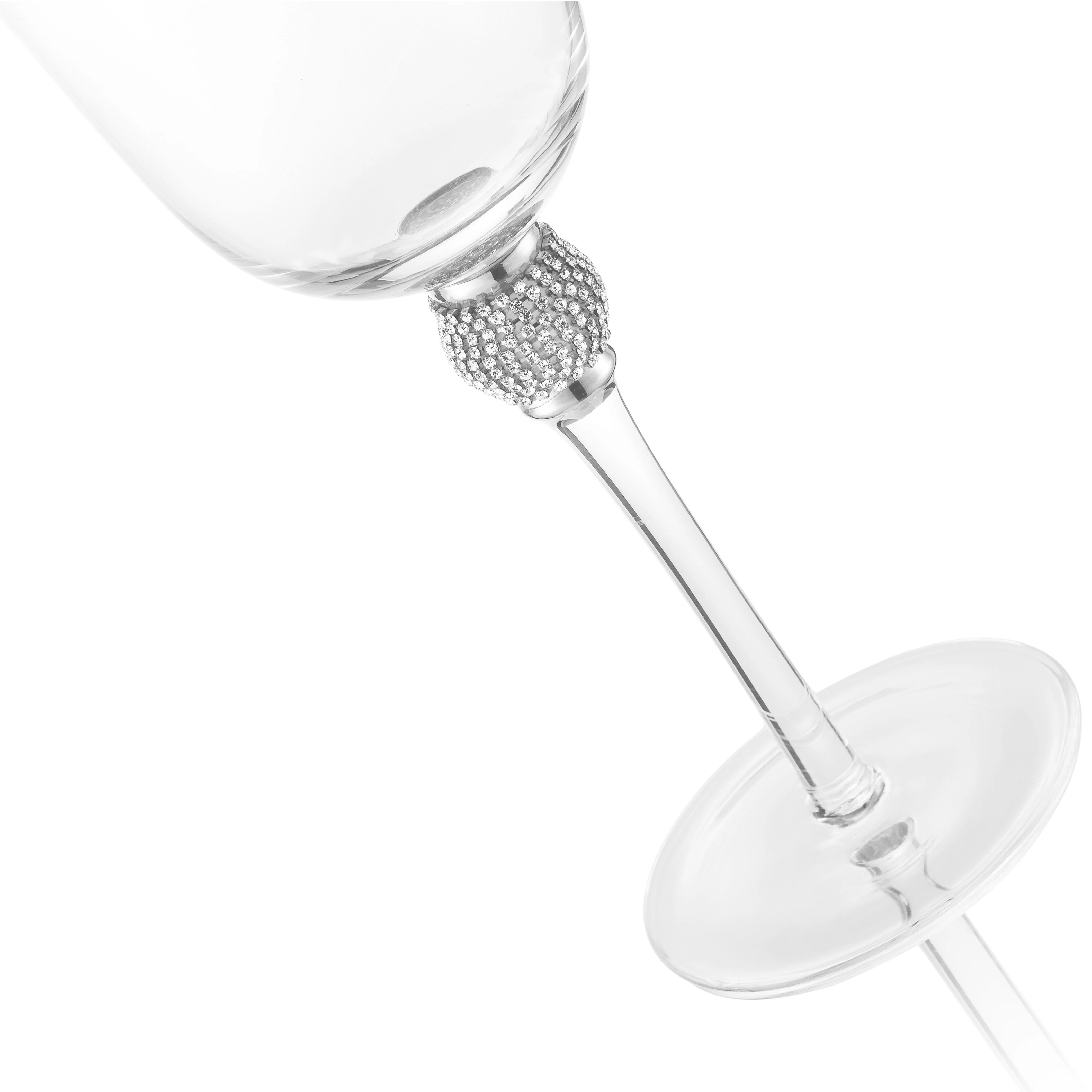 Berkware Set of 2 Rhodium Silver tone Wine Glasses - Luxurious Ros+¬ and White Wine Glass with Dazzling Rhinestone Design and Silver tone Rim - Image 5