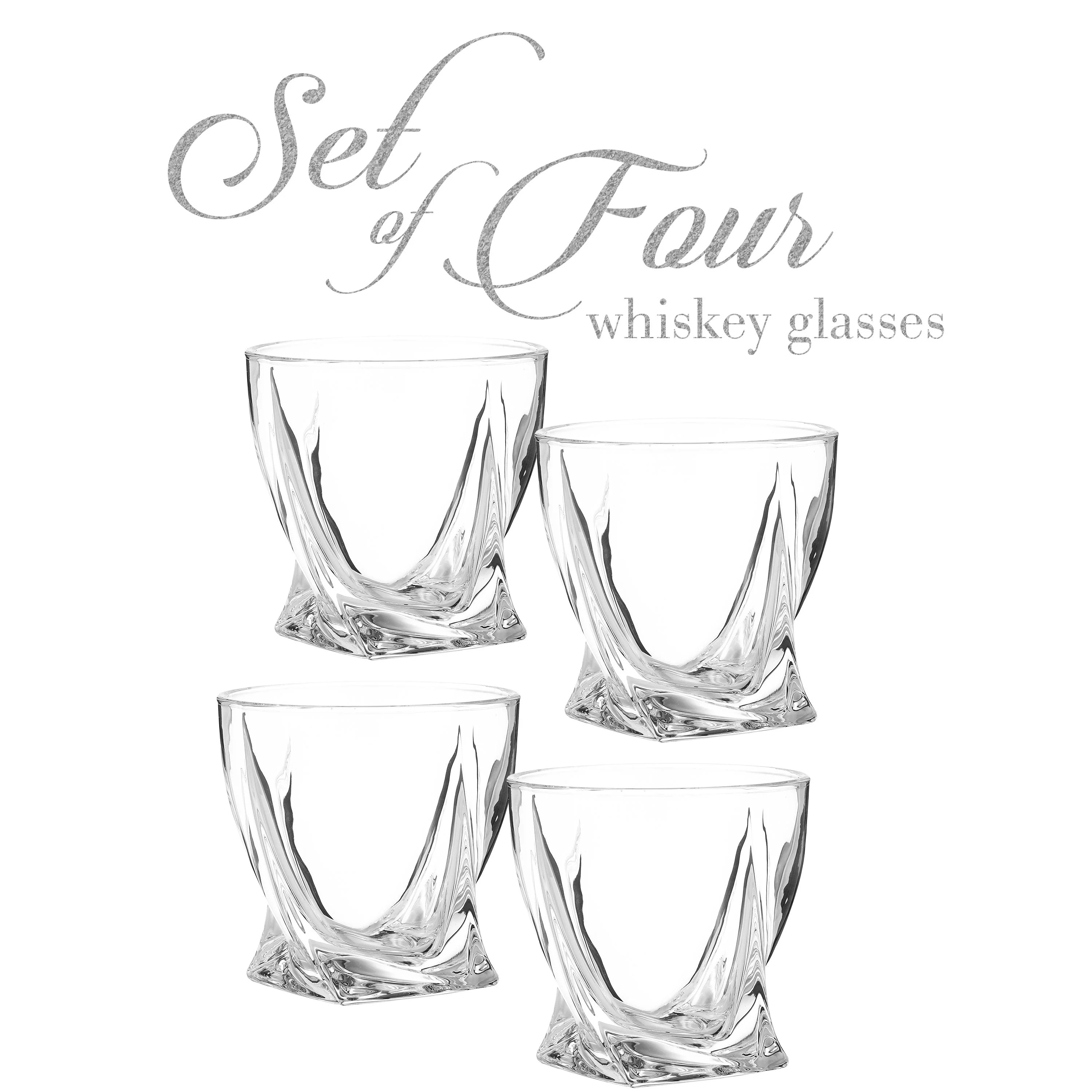 Berkware Set of 4 Lowball Whiskey Glasses - Modern Twisted Base Design - Image 2