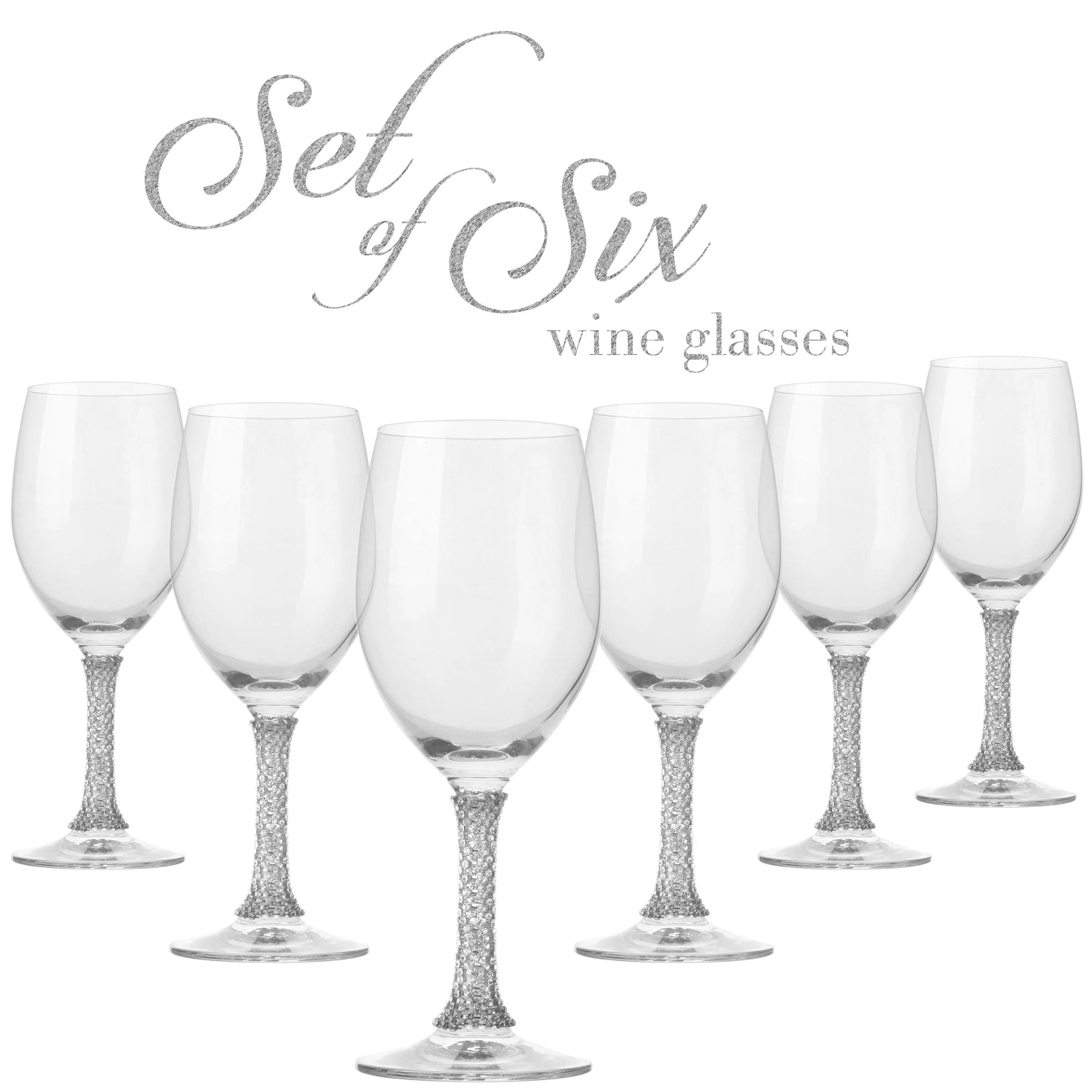 Berkware Set of 6 Crystal Wine Glasses - Elegant Silver tone Studded Long Stem Red Wine Glasses - Image 5