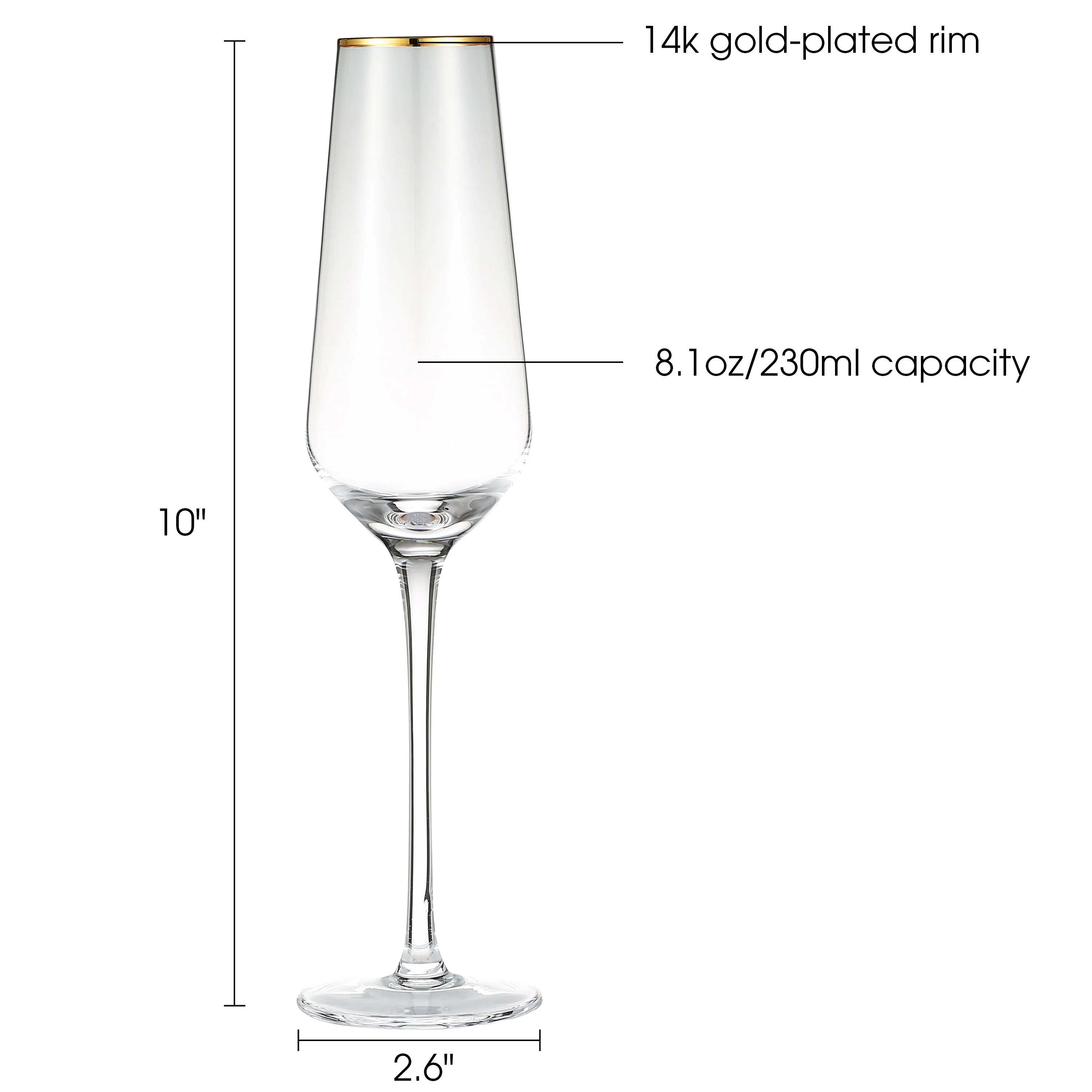 Berkware Tall Champagne Flutes with Gold tone Rim - Image 4