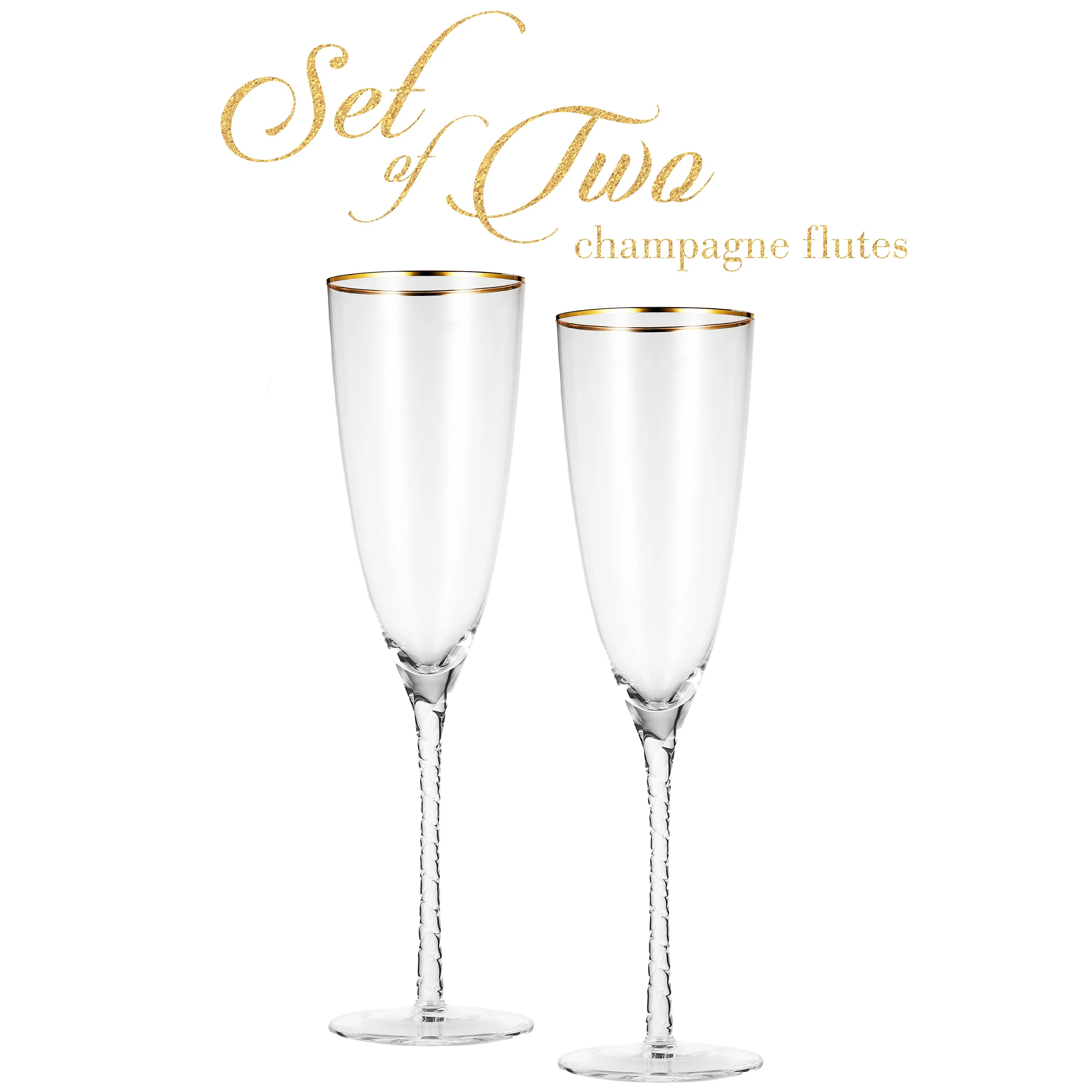 Berkware Twisted Stem Champagne Glass with Gold tone Rim, Set of 2 - Image 3