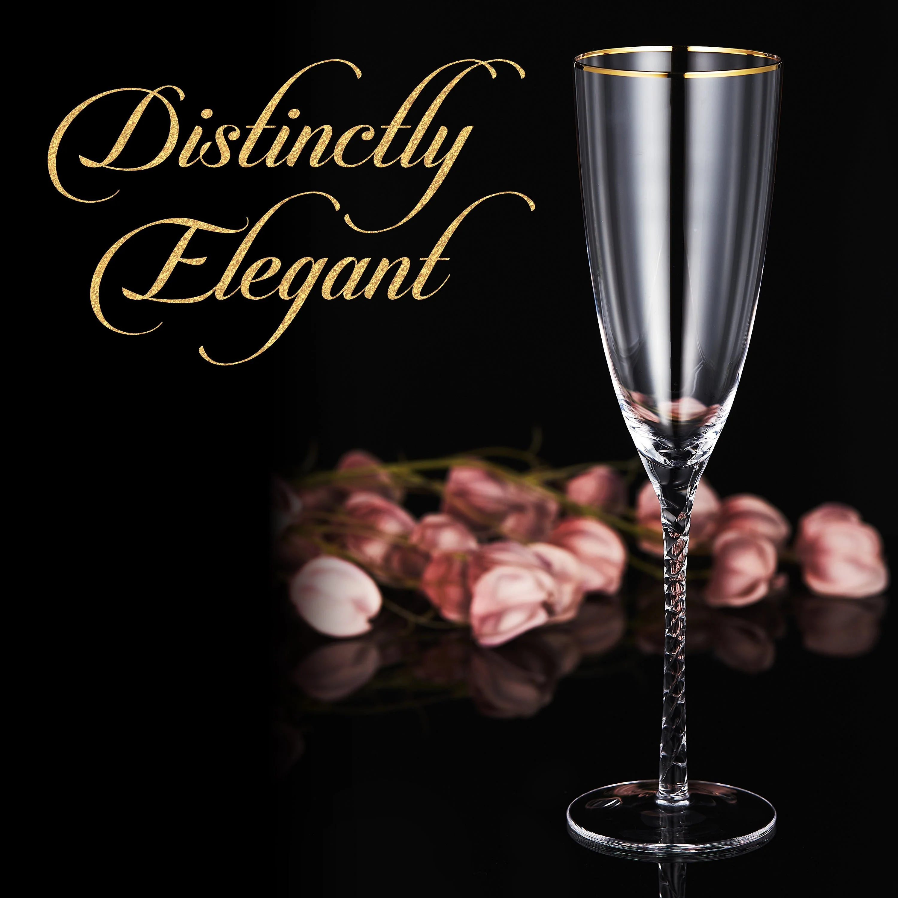 Berkware Twisted Stem Champagne Glass with Gold tone Rim, Set of 2 - Image 2