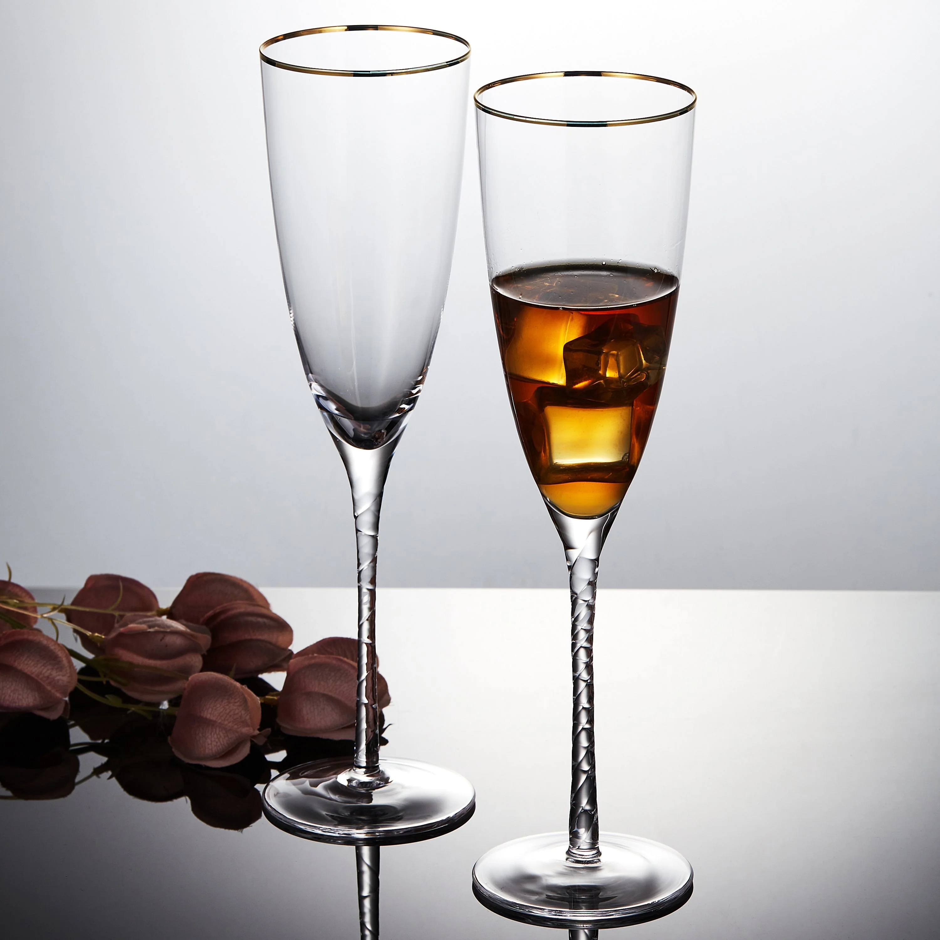 Berkware Twisted Stem Champagne Glass with Gold tone Rim, Set of 6 - Image 9
