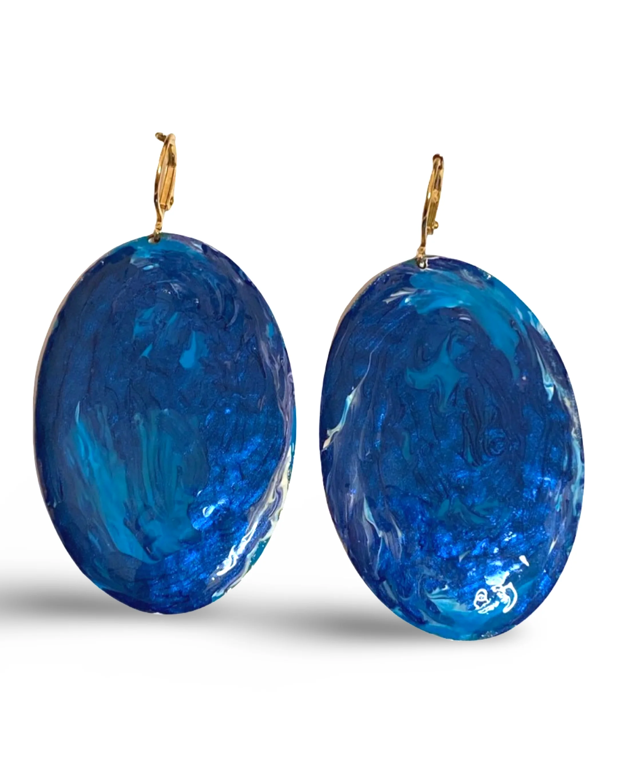 Blue Marble Oval Dome Lures of Love Earrings by The Urban Charm - Image 3