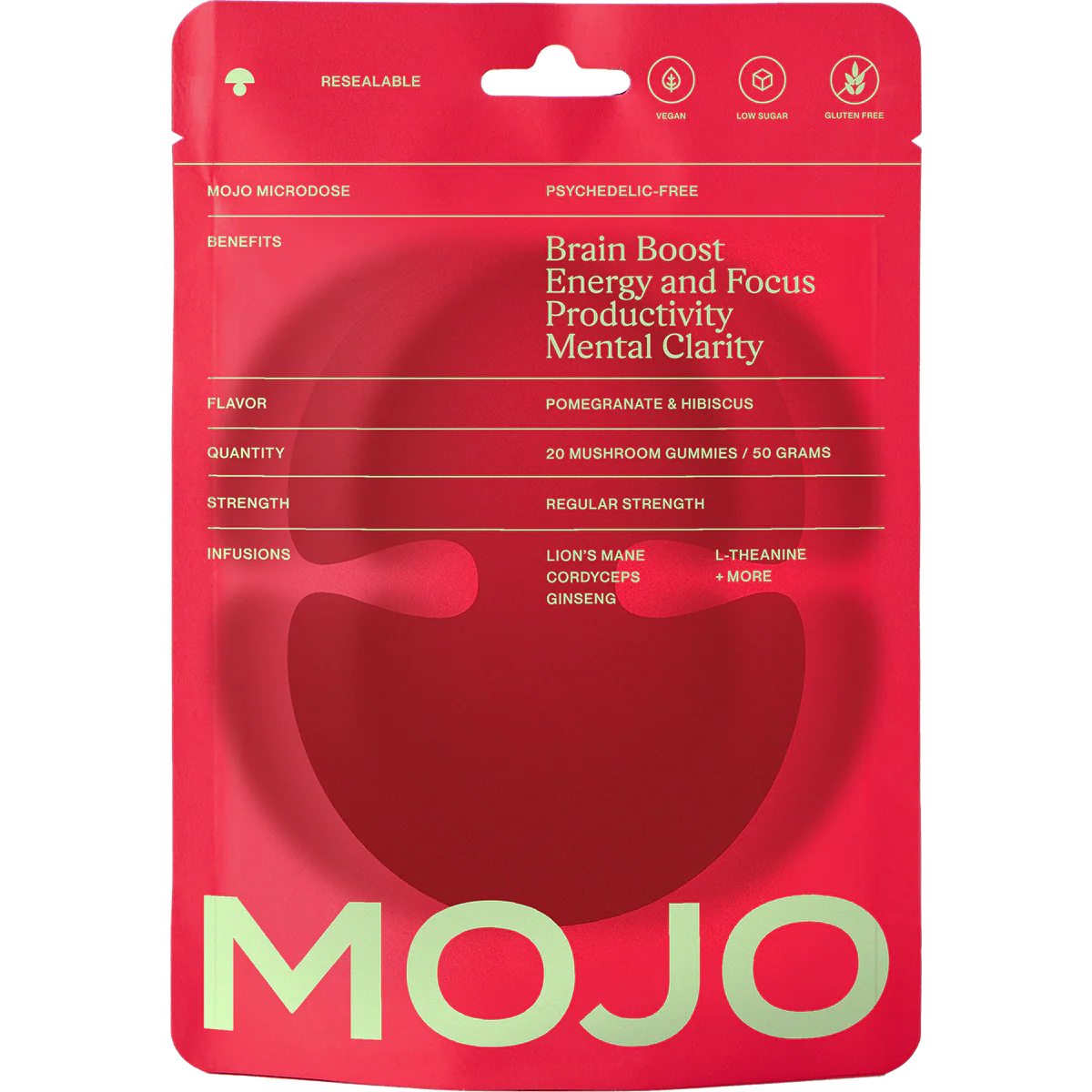 Brain Boost Gummies - Pomegranate Hibiscus by Mojo | Mushroom Dosed Gummies