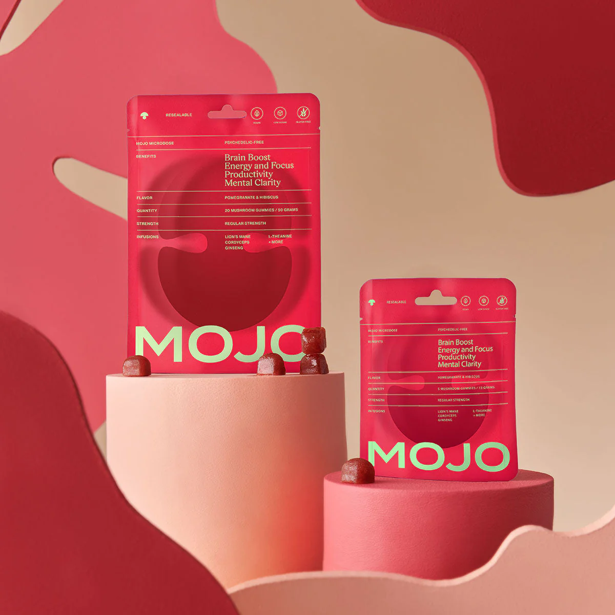Brain Boost Gummies - Pomegranate Hibiscus by Mojo | Mushroom Dosed Gummies - Image 3