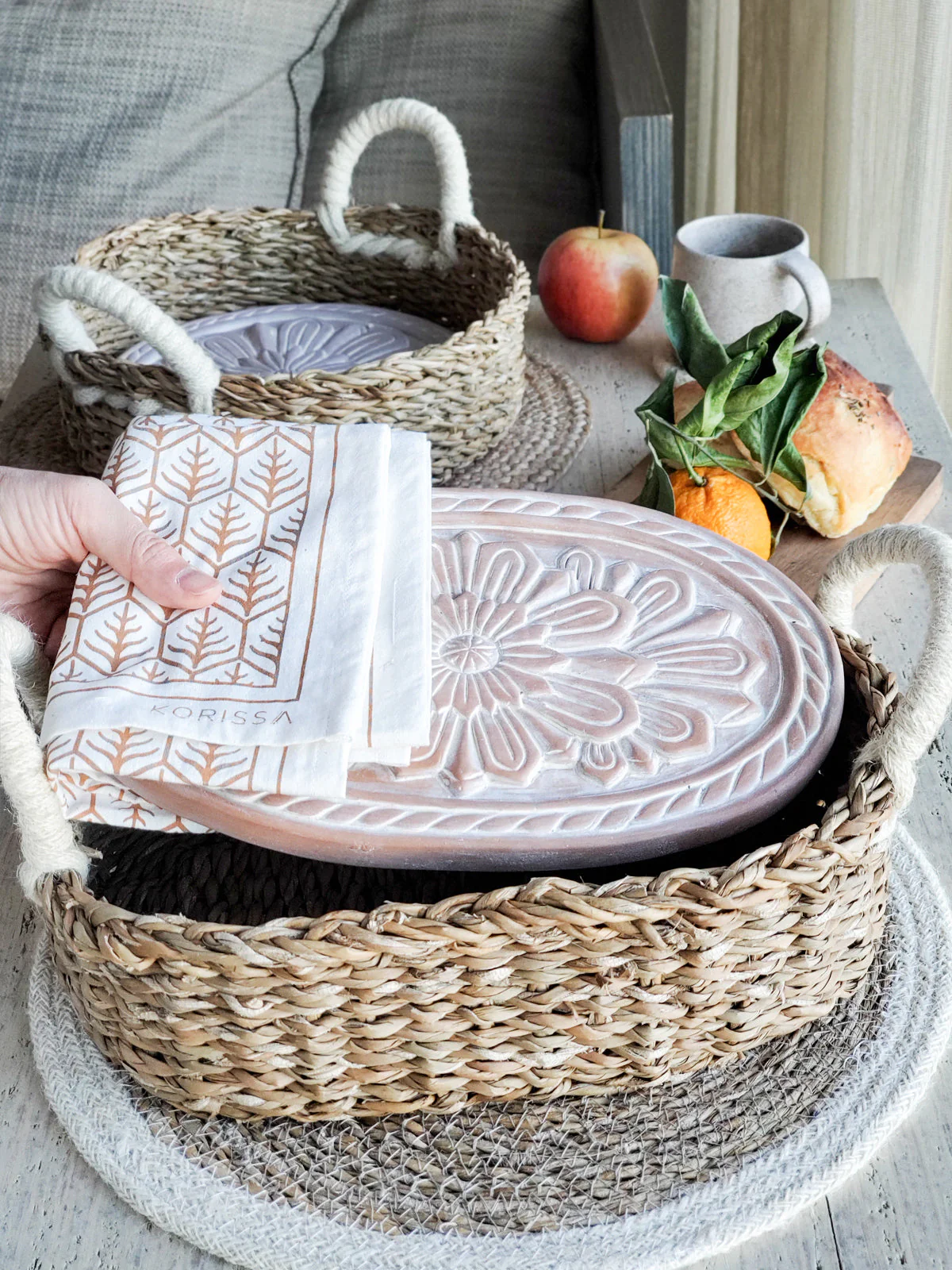 Bread Warmer & Basket Gift Set with Tea Towel - Flower - Image 5