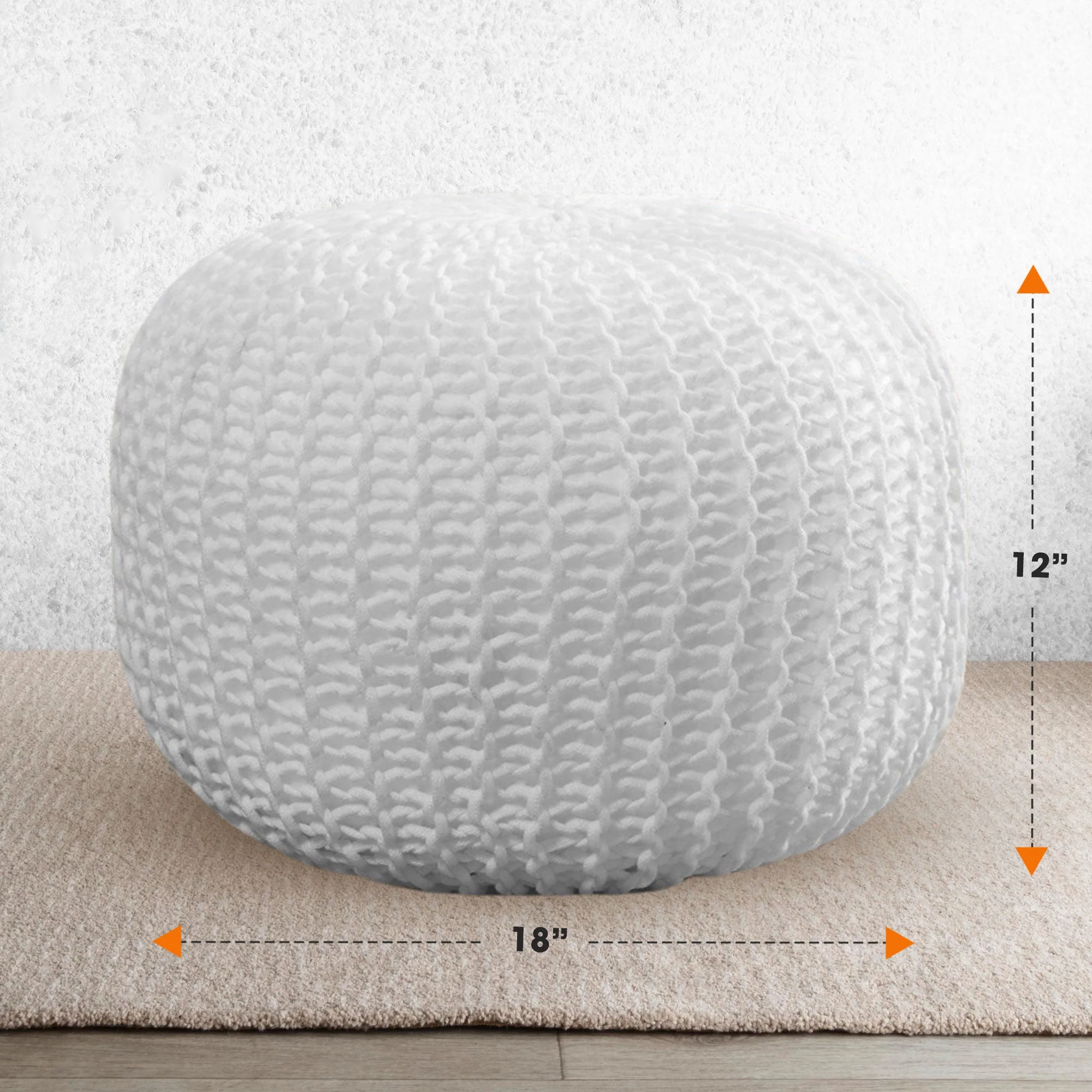 Cheer Collection 18" Round Pouf Ottoman - Chunky Hand-Knit Decorative and Comfortable Foot Rest - Image 39