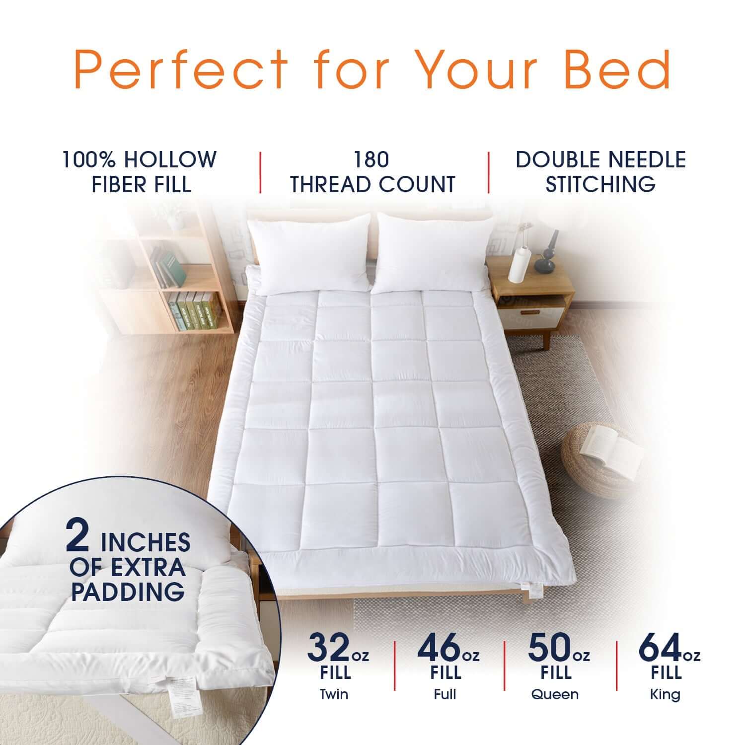 Cheer Collection 180TC Down Alternative Mattress Topper - Assorted Sizes - Image 5