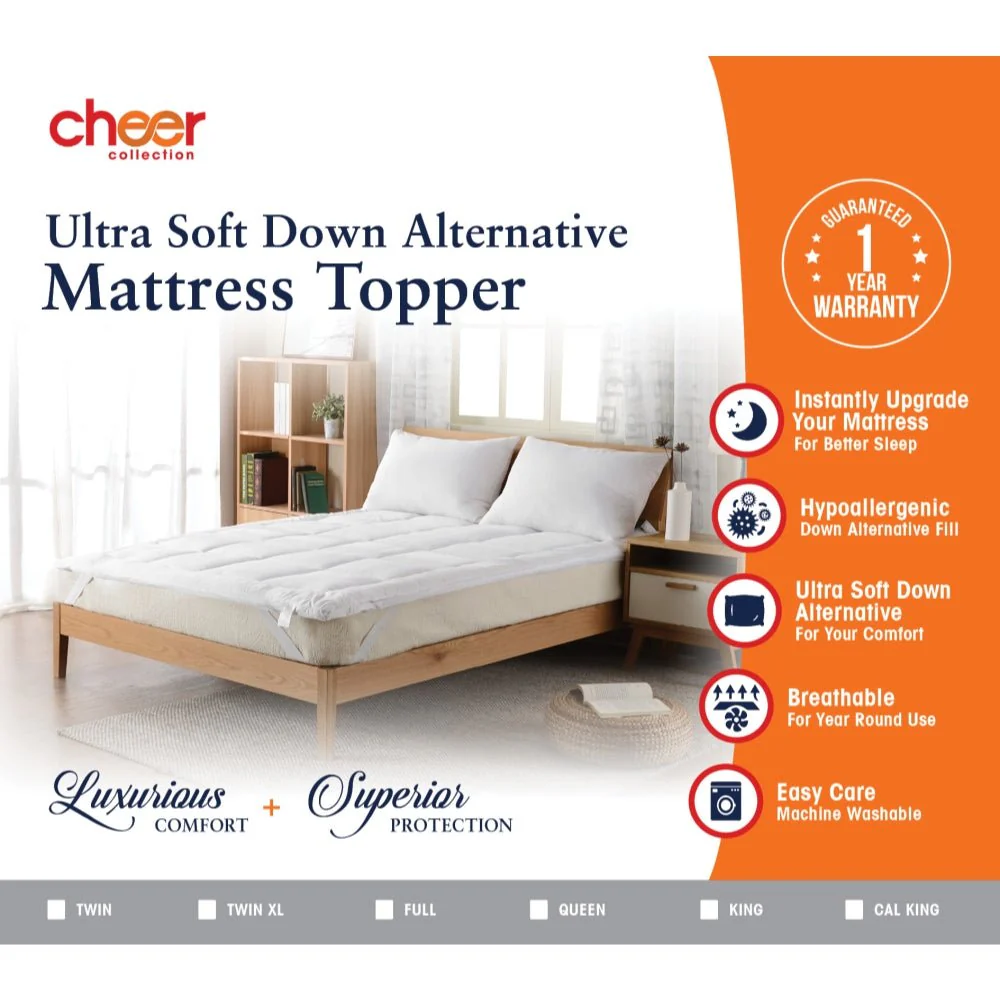 Cheer Collection 180TC Down Alternative Mattress Topper - Assorted Sizes - Image 6