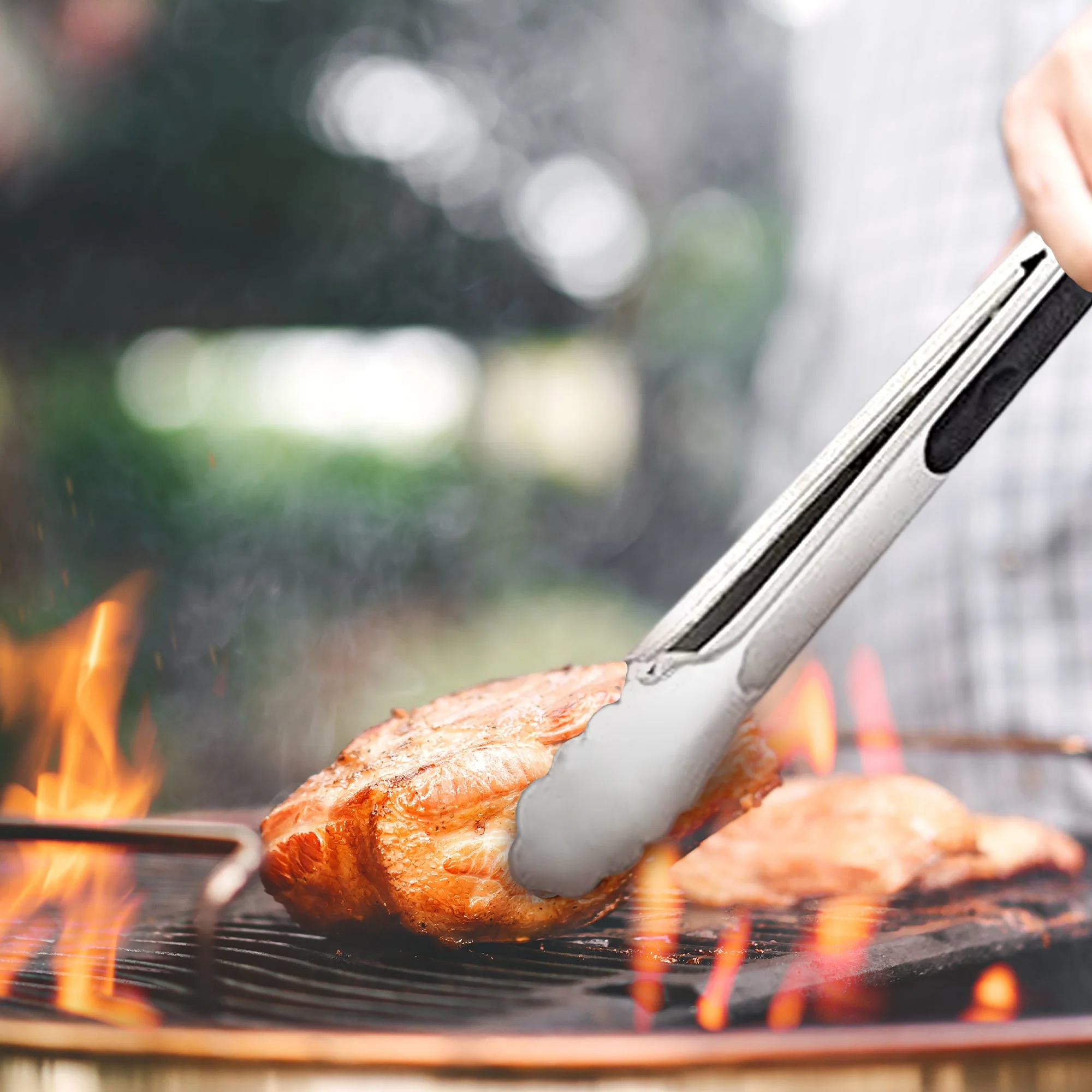 Cheer Collection 7-Piece Griddle Set – Stainless Steel BBQ Grill Tools with Spatulas, Scraper, Bottles, and Locking Tongs - Image 2