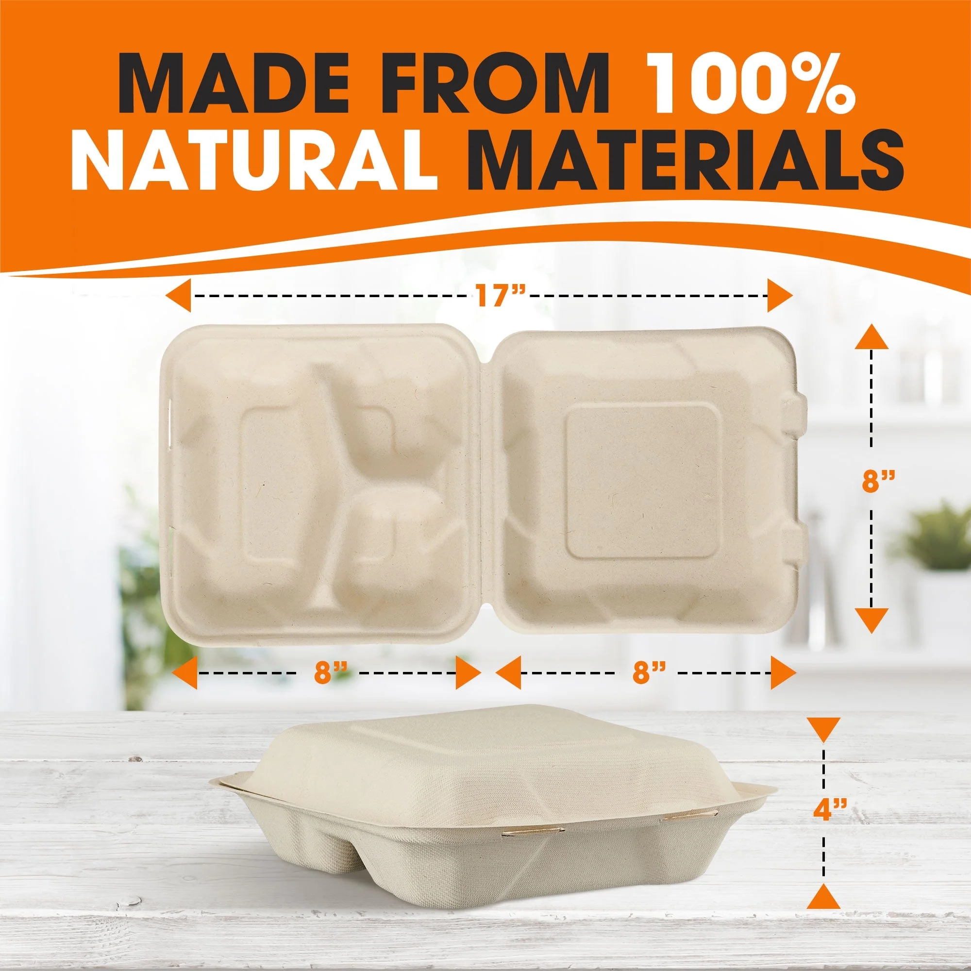 Cheer Collection 8x8 Compostable Takeout Containers - Eco Friendly Microwavable & Biodegradable - Image 4