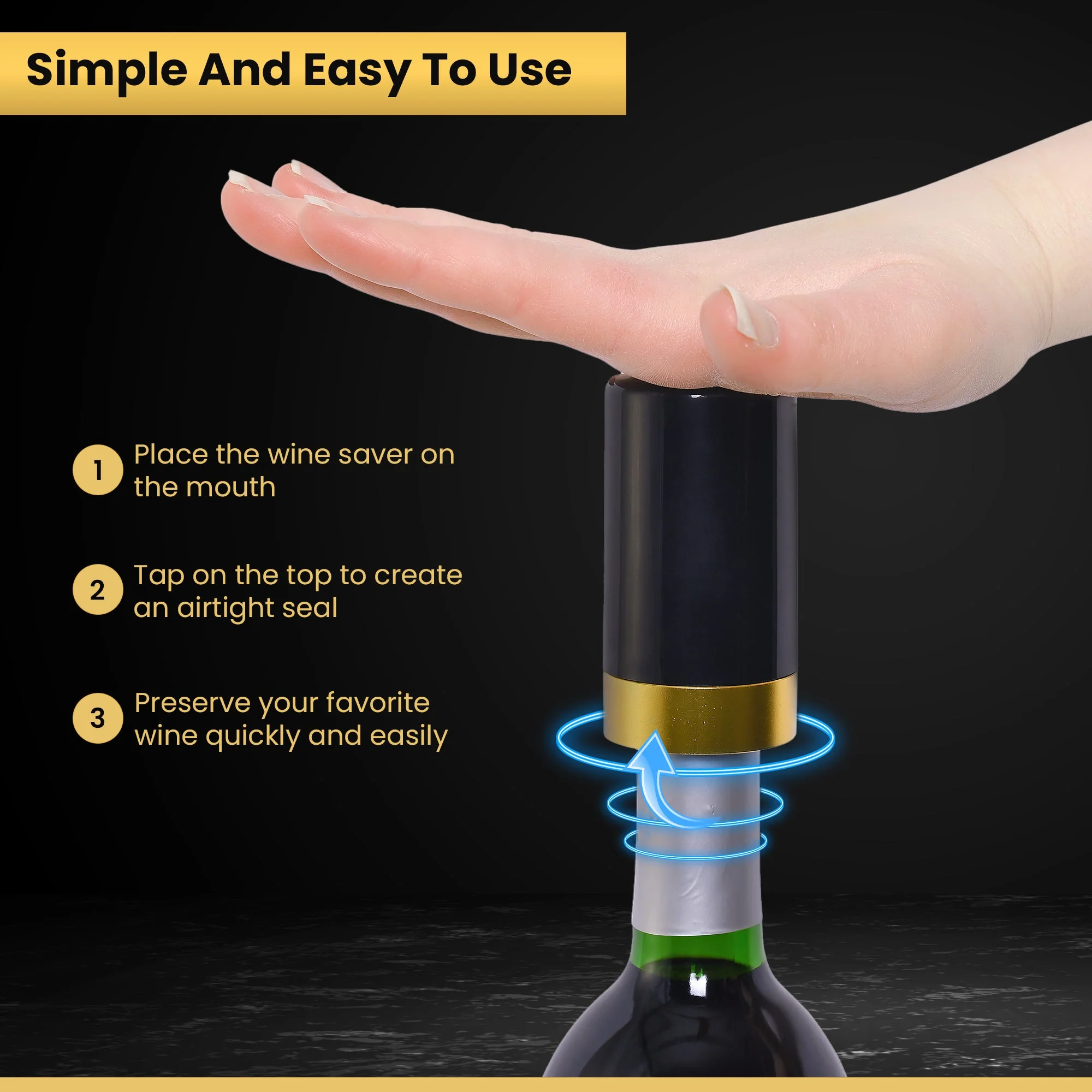 Cheer Collection Automatic Vacuum Wine Bottle Stopper, Vacuum Wine Preserver, Battery Operated Wine Saver with Intelligent LED Display to Keep Wine Fresh - Image 2