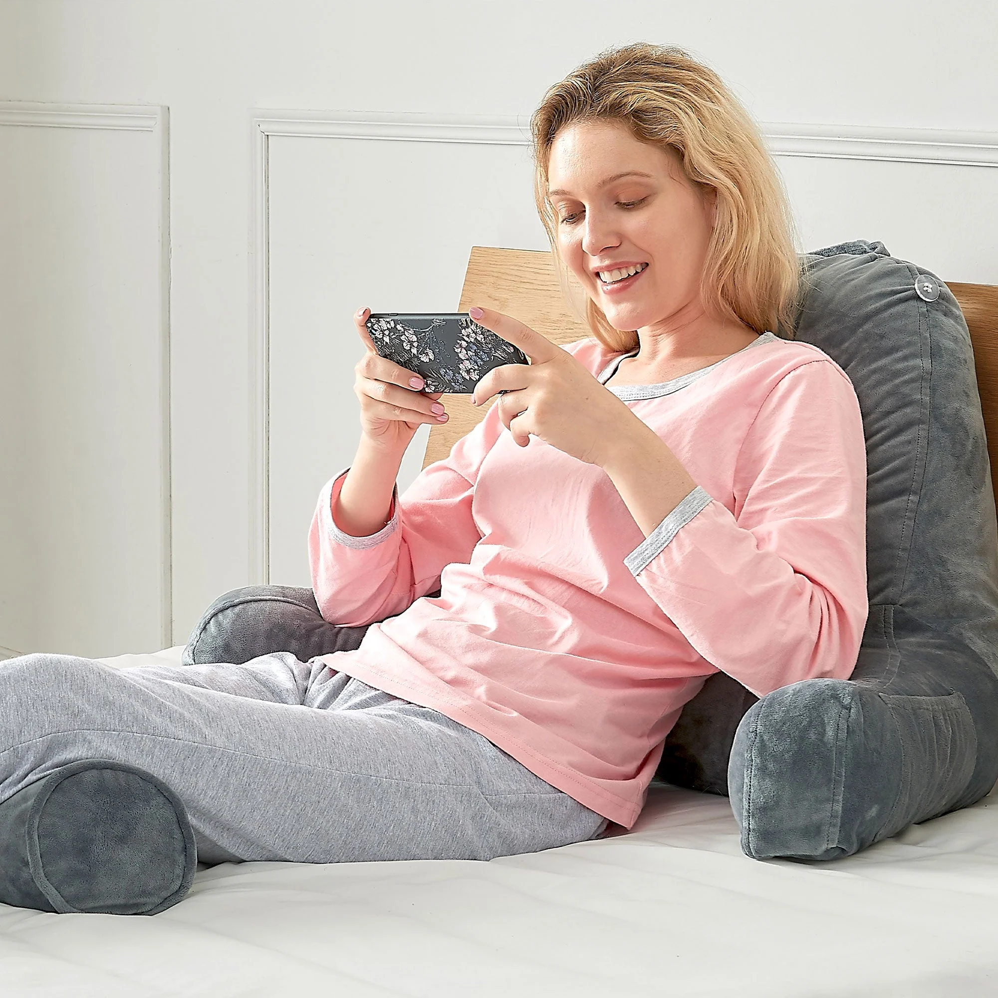 Cheer Collection Extra Large Hollow Fiber TV Pillow and Reading with Bolster & Backrest - Image 14