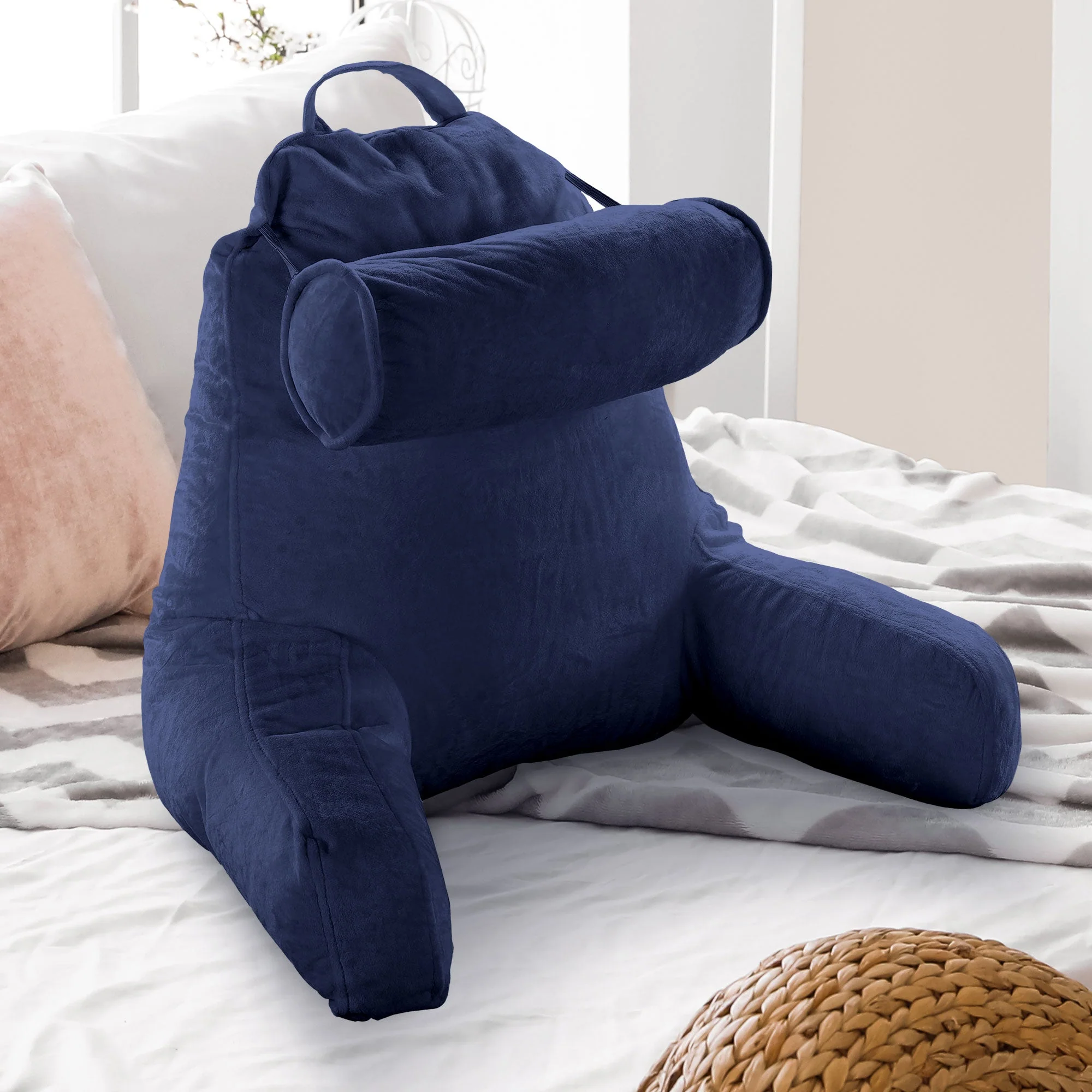 Cheer Collection Extra Large Hollow Fiber TV Pillow and Reading with Bolster & Backrest - Image 31
