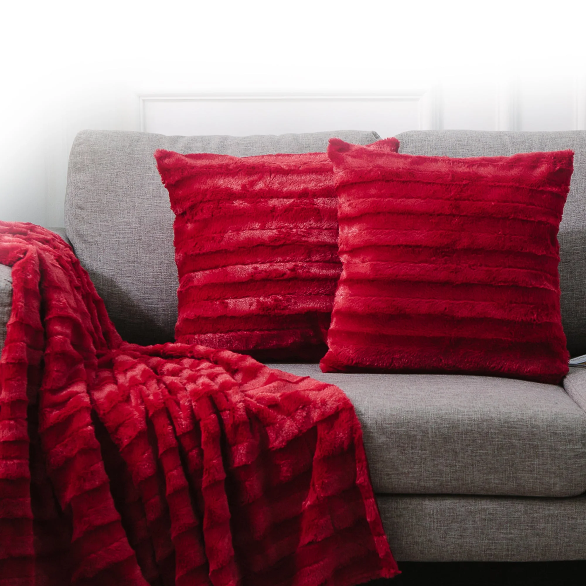 Cheer Collection Faux Fur Throw Pillows - Set of 2 Decorative Couch Pillows - 24" x 24" - Image 10