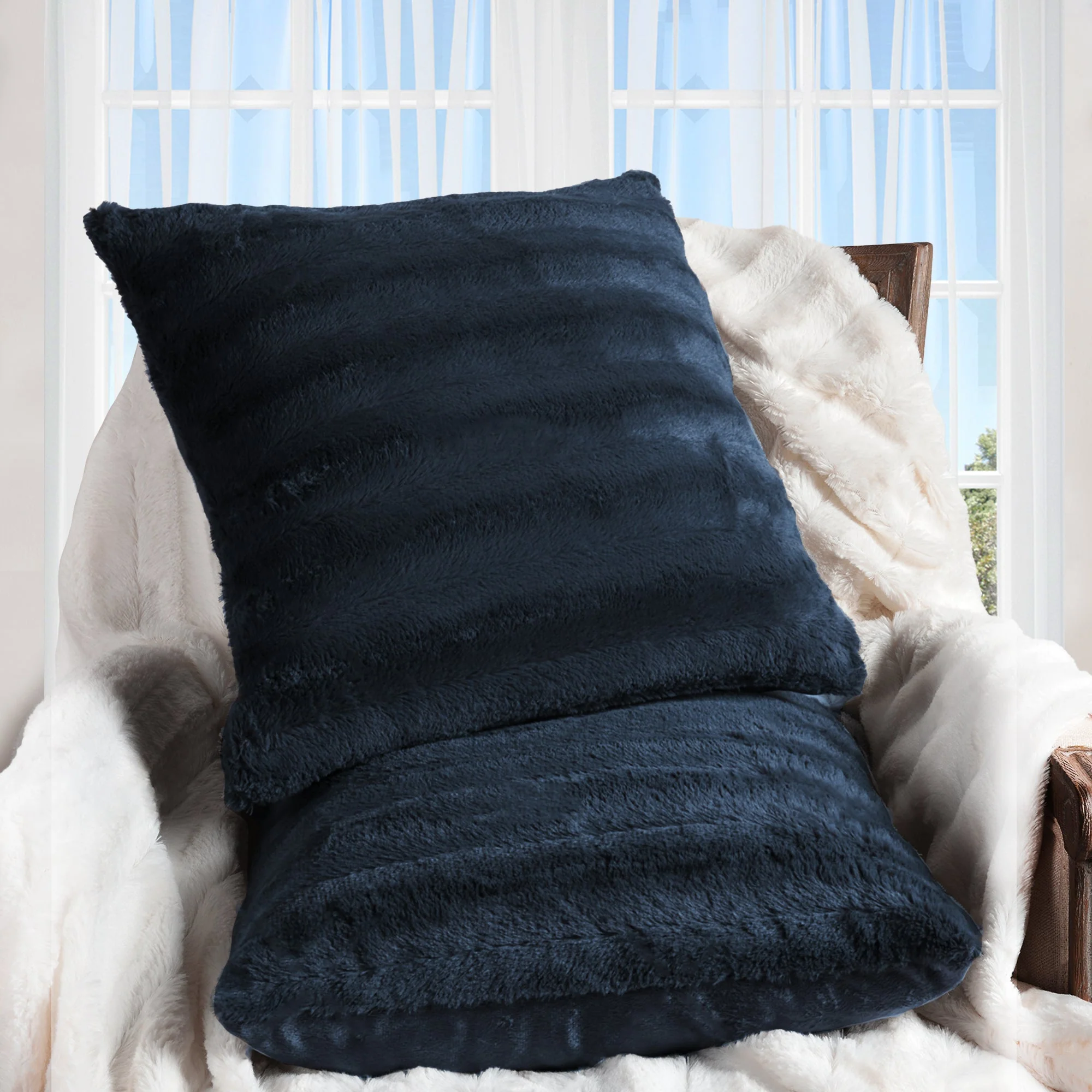 Cheer Collection Faux Fur Throw Pillows - Set of 2 Decorative Couch Pillows - 24" x 24" - Image 23