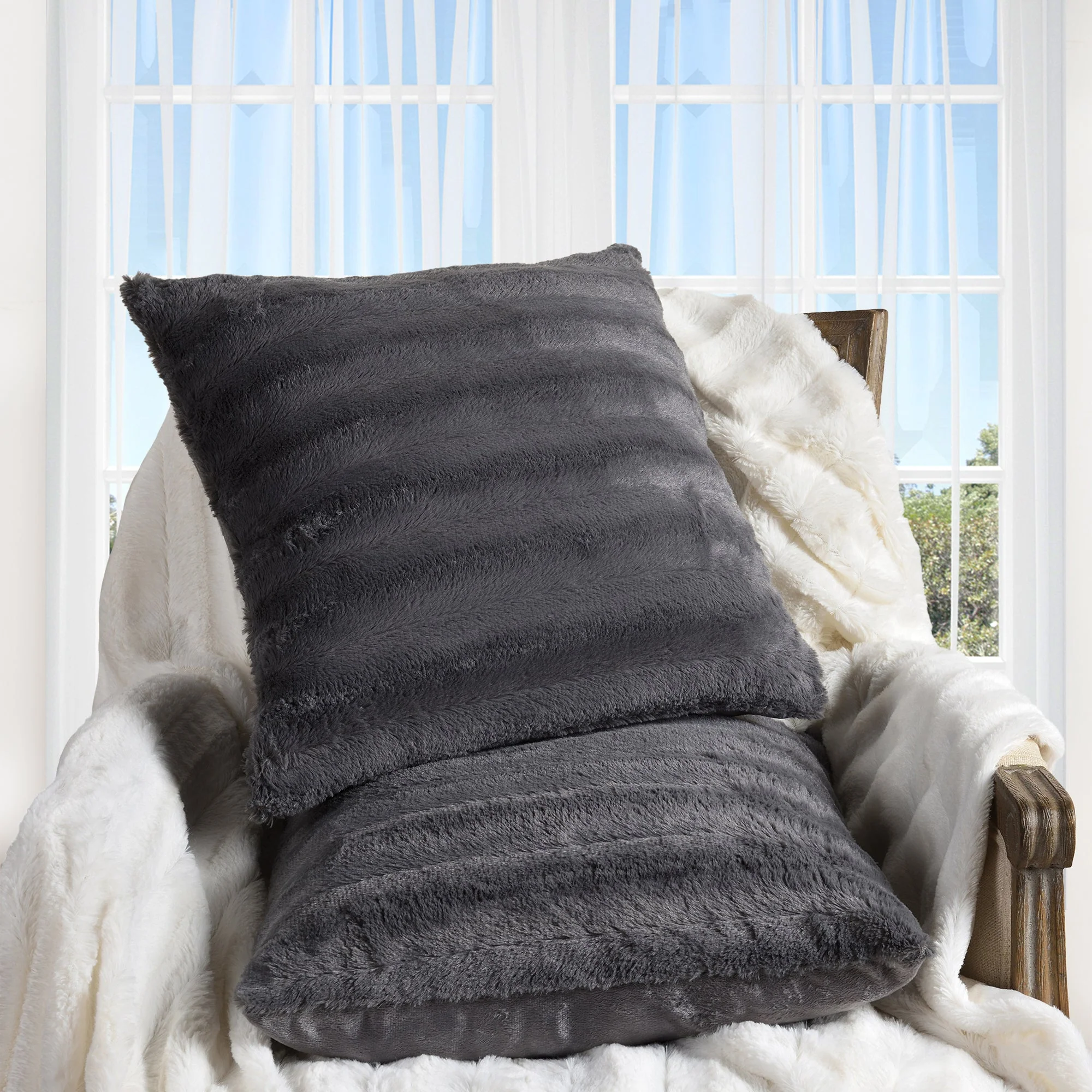 Cheer Collection Faux Fur Throw Pillows - Set of 2 Decorative Couch Pillows - 24" x 24" - Image 58