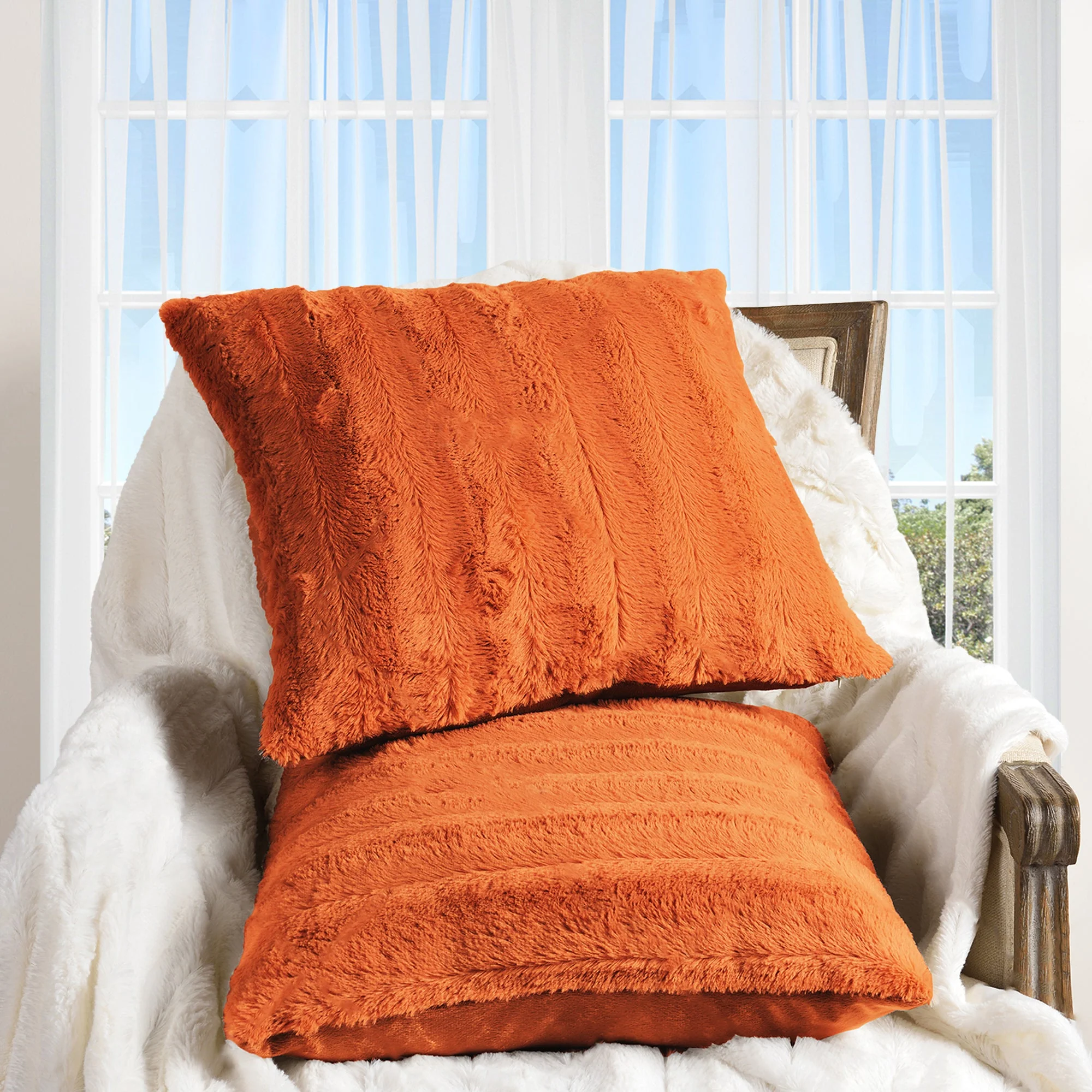 Cheer Collection Faux Fur Throw Pillows - Set of 2 Decorative Couch Pillows - 26" x 26" - Image 58