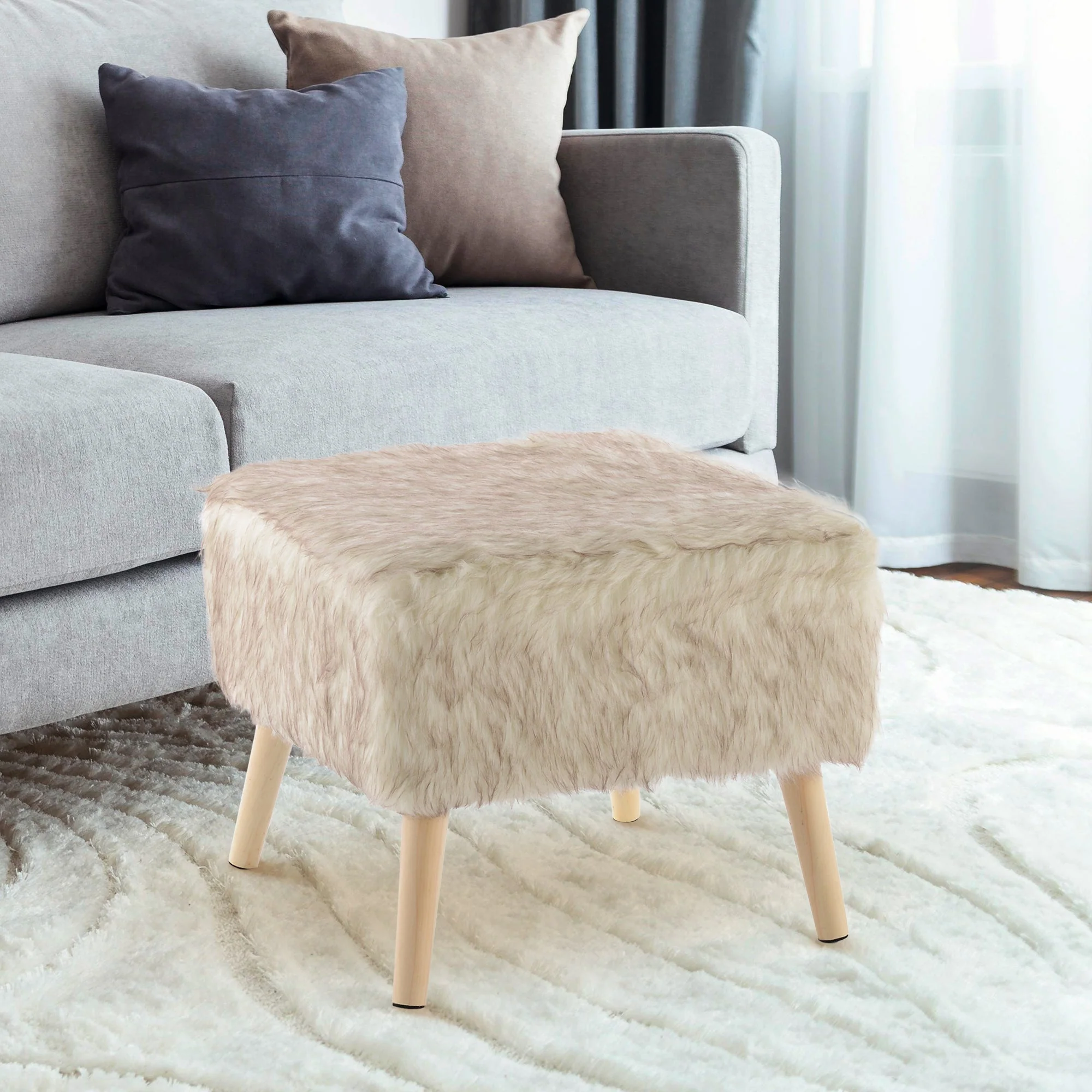 Cheer Collection Faux Fur Wood Leg Stool - Image 7