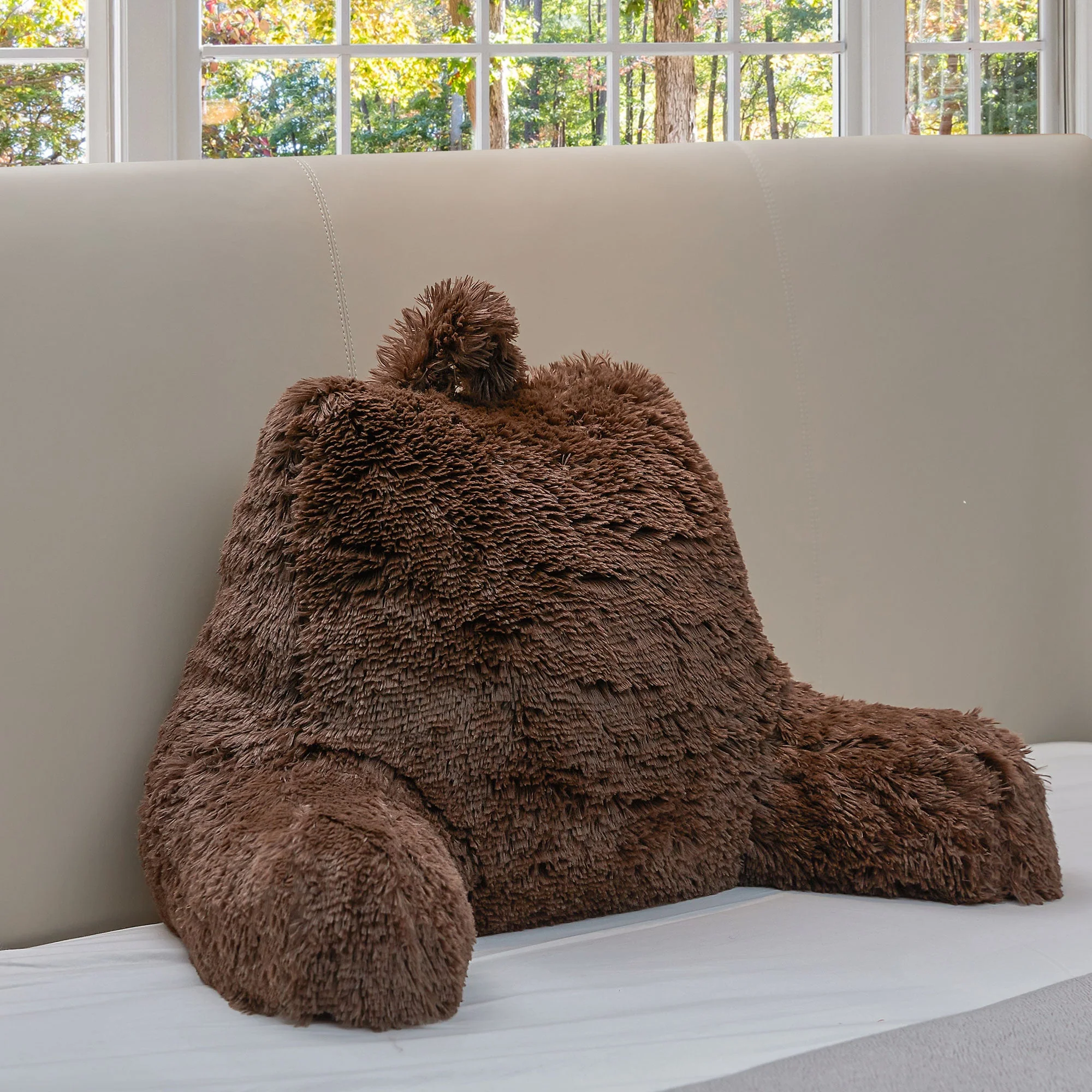 Cheer Collection Fluffy Reading Pillow - Long Shaggy Hair TV and Gaming Pillow with Armrest - Image 13