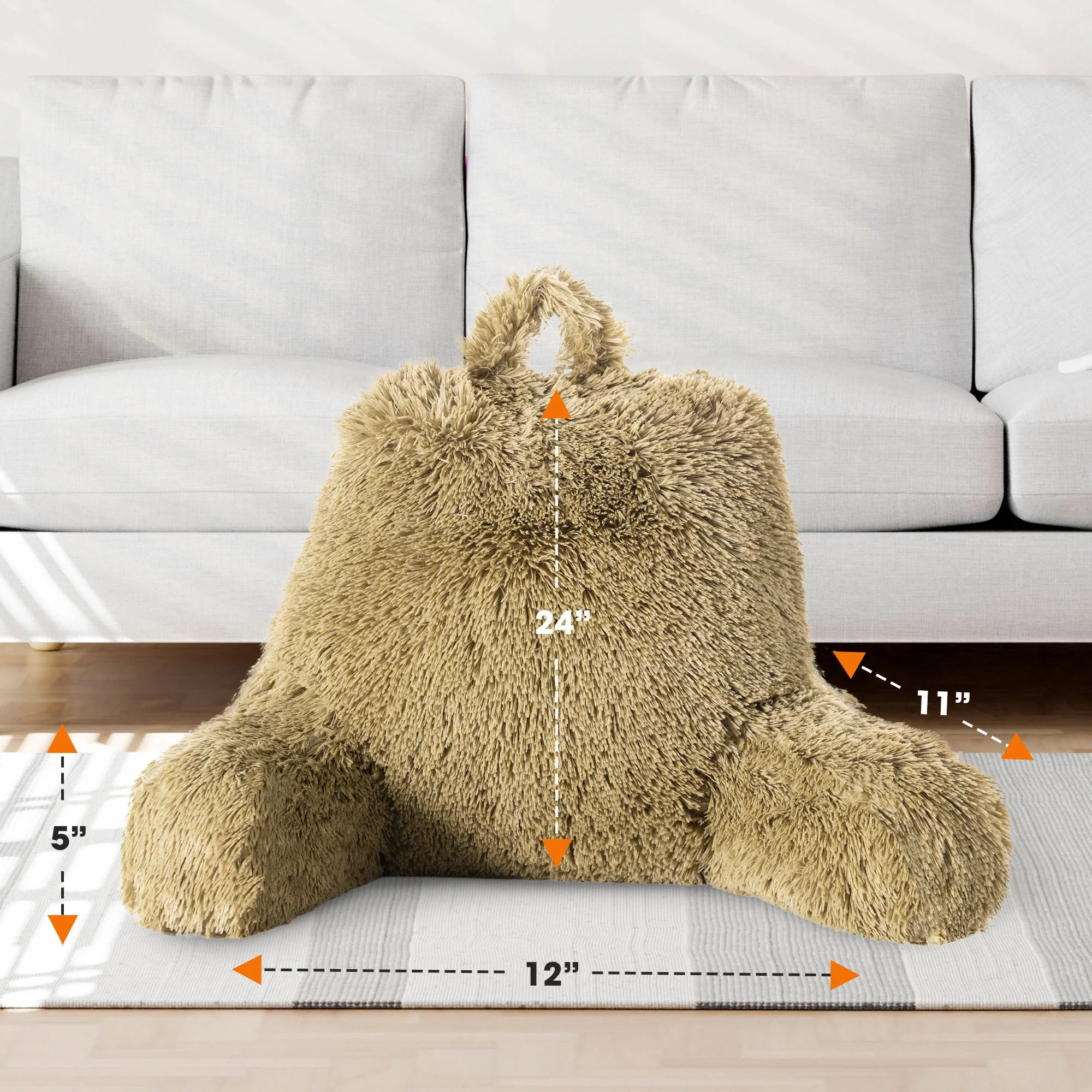 Cheer Collection Fluffy Reading Pillow - Long Shaggy Hair TV and Gaming Pillow with Armrest - Image 22
