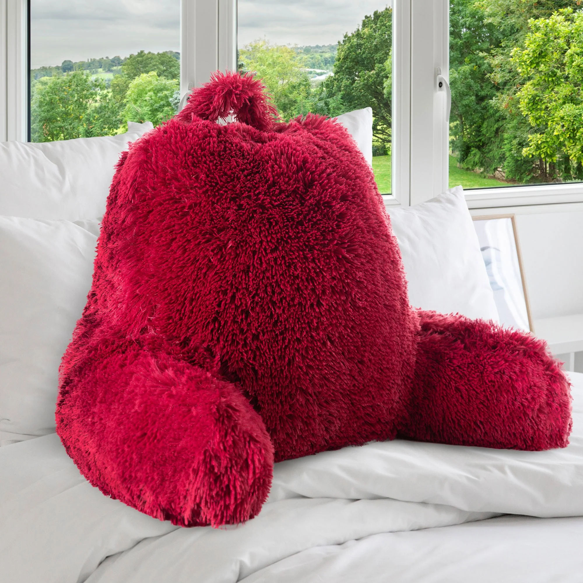 Cheer Collection Fluffy Reading Pillow - Long Shaggy Hair TV and Gaming Pillow with Armrest - Image 32
