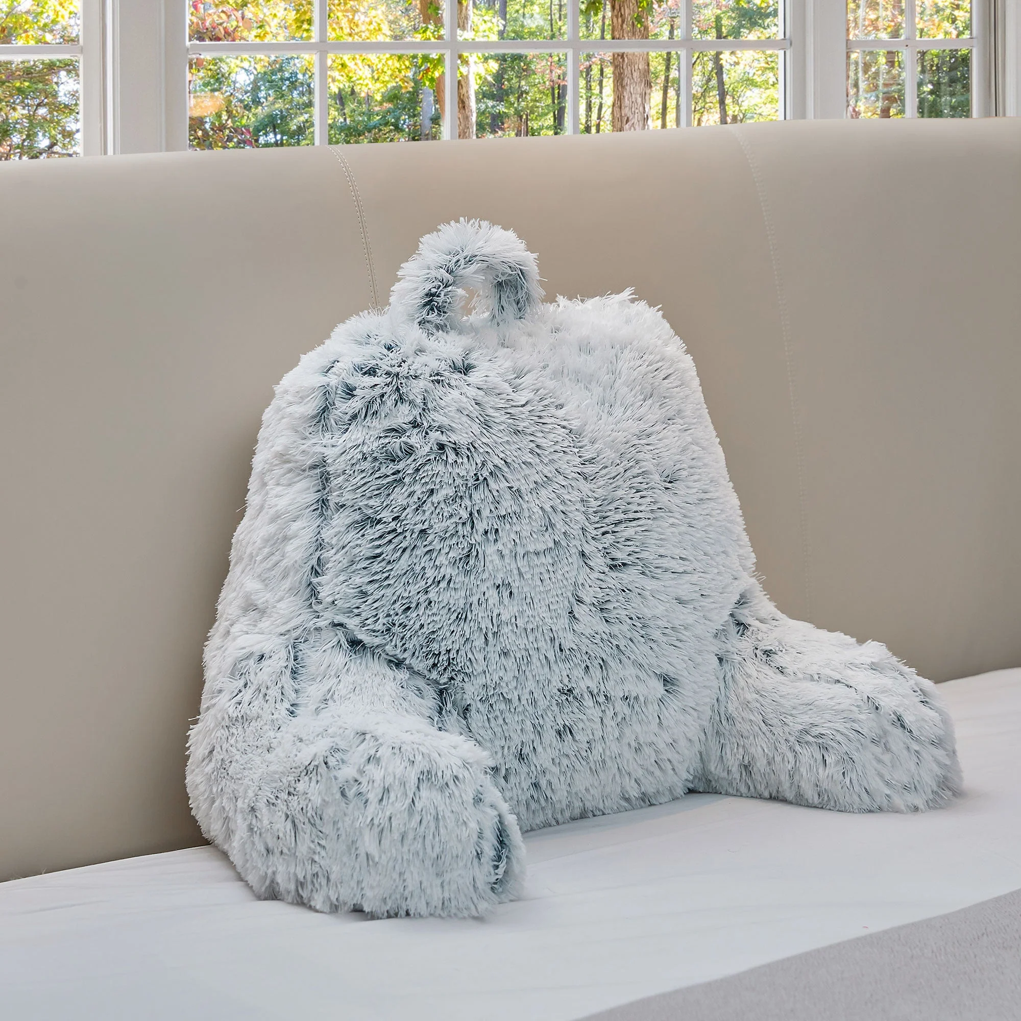 Cheer Collection Fluffy Reading Pillow - Long Shaggy Hair TV and Gaming Pillow with Armrest - Image 7