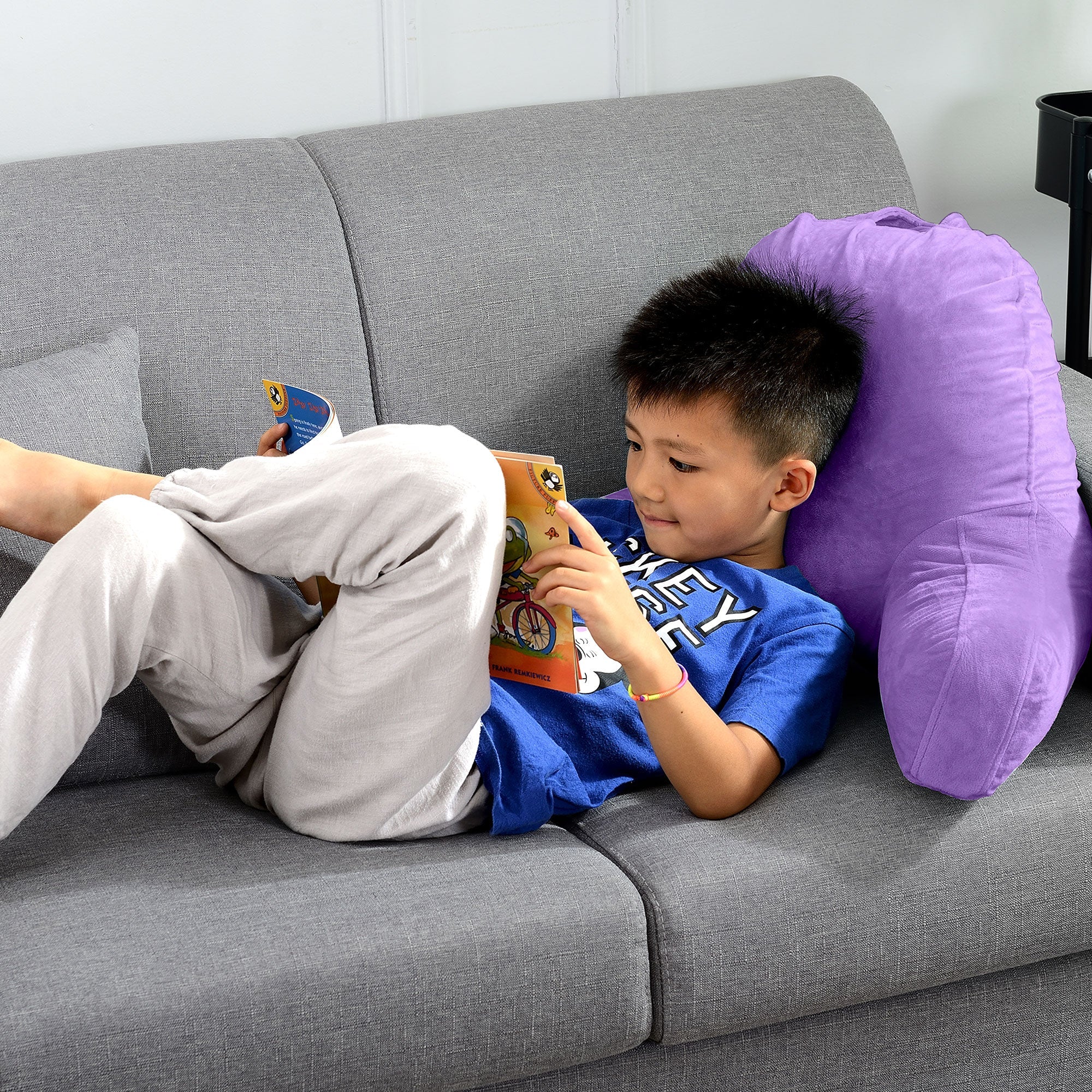 Cheer Collection Kids Size Reading and Gaming Pillow with Armrest - Plush Fiber Filled Backrest Pillow - Image 46