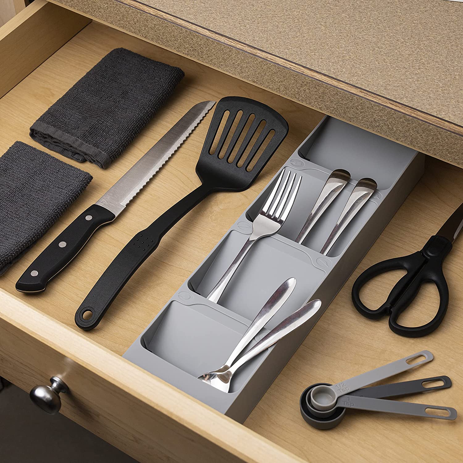 Cheer Collection Kitchen Drawer Cutlery Organizer - Compact Space Saving Tray for Flatware and Silverware - Image 3