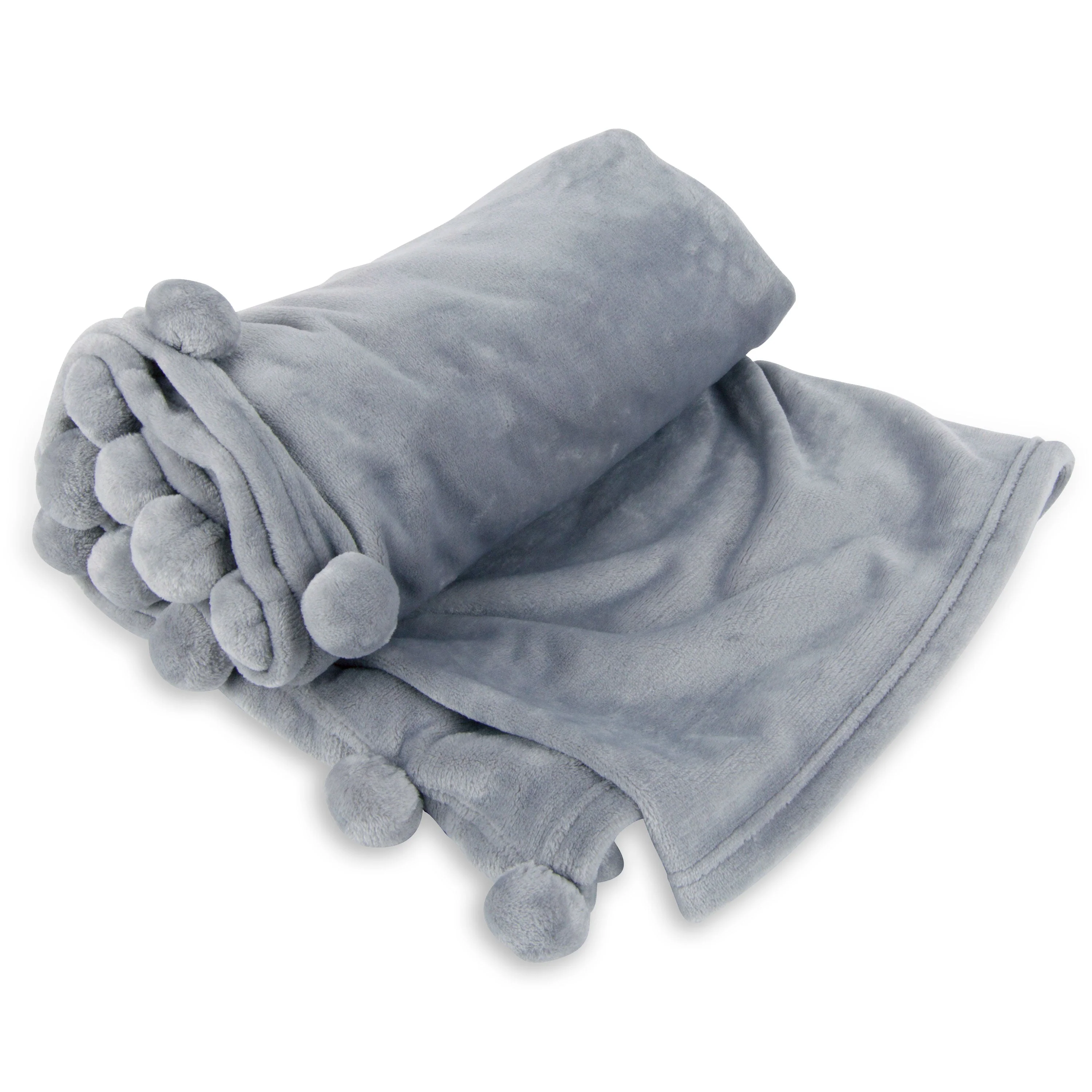 Cheer Collection Pom Pom Flannel Blanket | Ultra Soft on Skin, Lightweight Bed or Couch Throw Blanket with Pompoms - Image 3