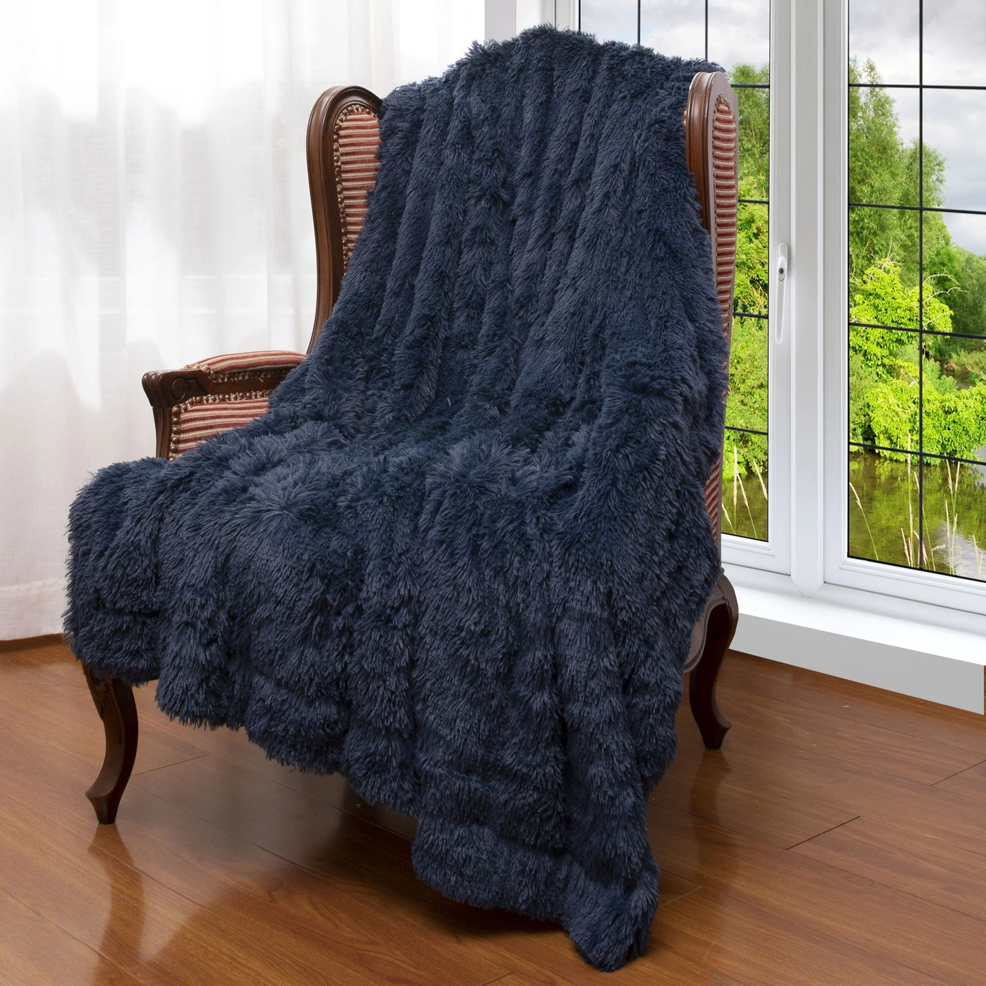 Cheer Collection Reversible Faux Fur Accent Throw Blanket - Image 43
