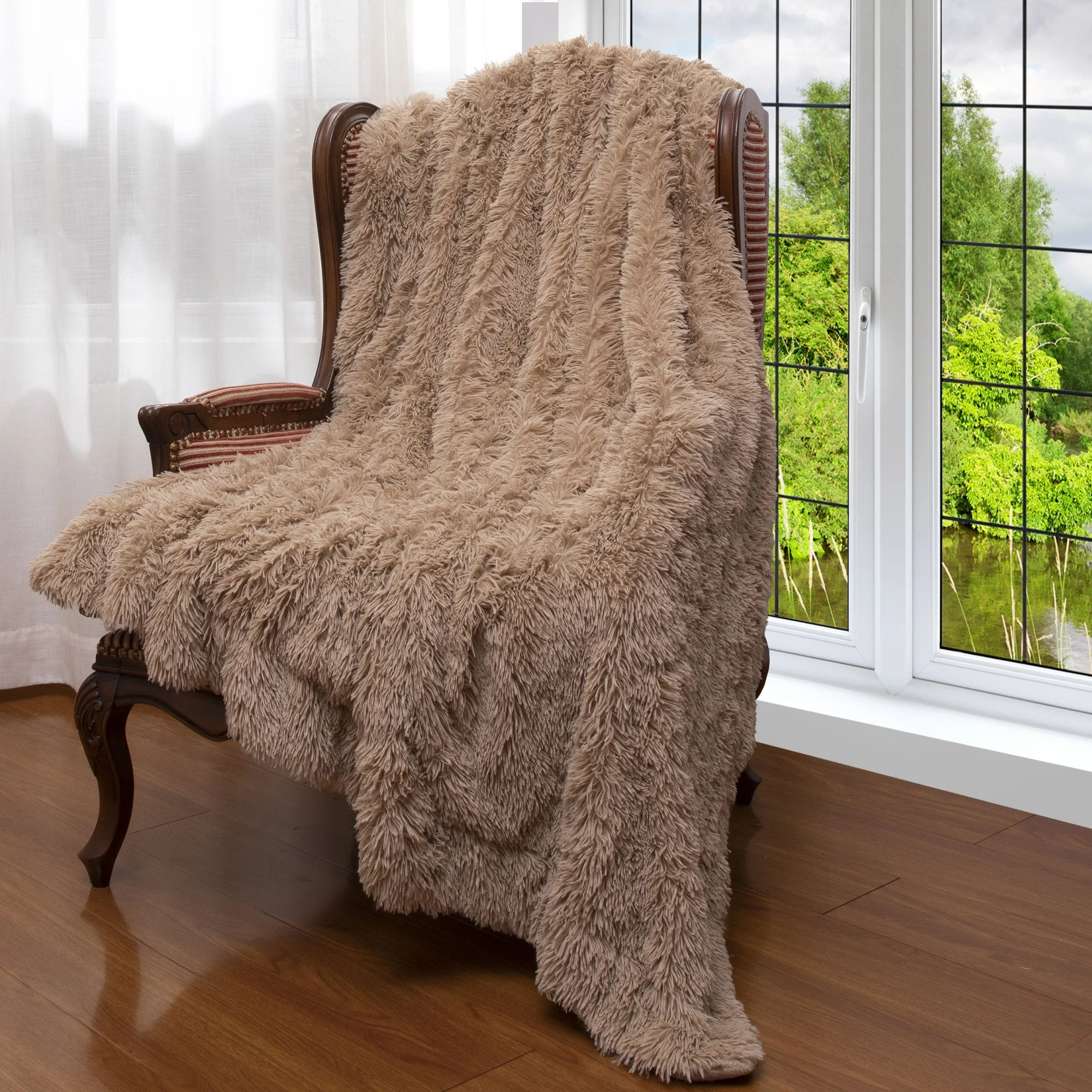 Cheer Collection Reversible Faux Fur Accent Throw Blanket - Image 67
